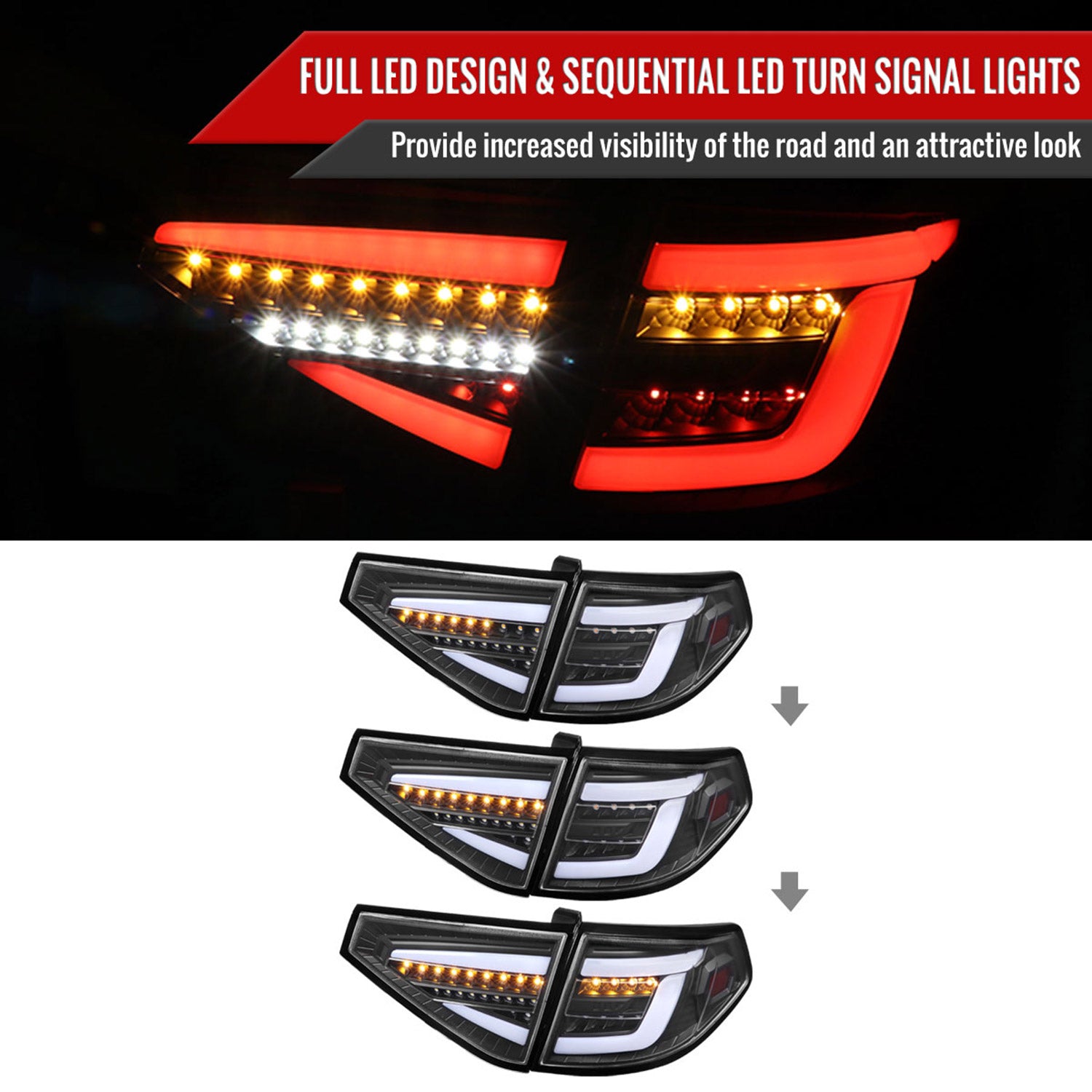 2008-2014 Subaru Impreza WRX Hatchback LED White Tube Tail Lights Matt Black