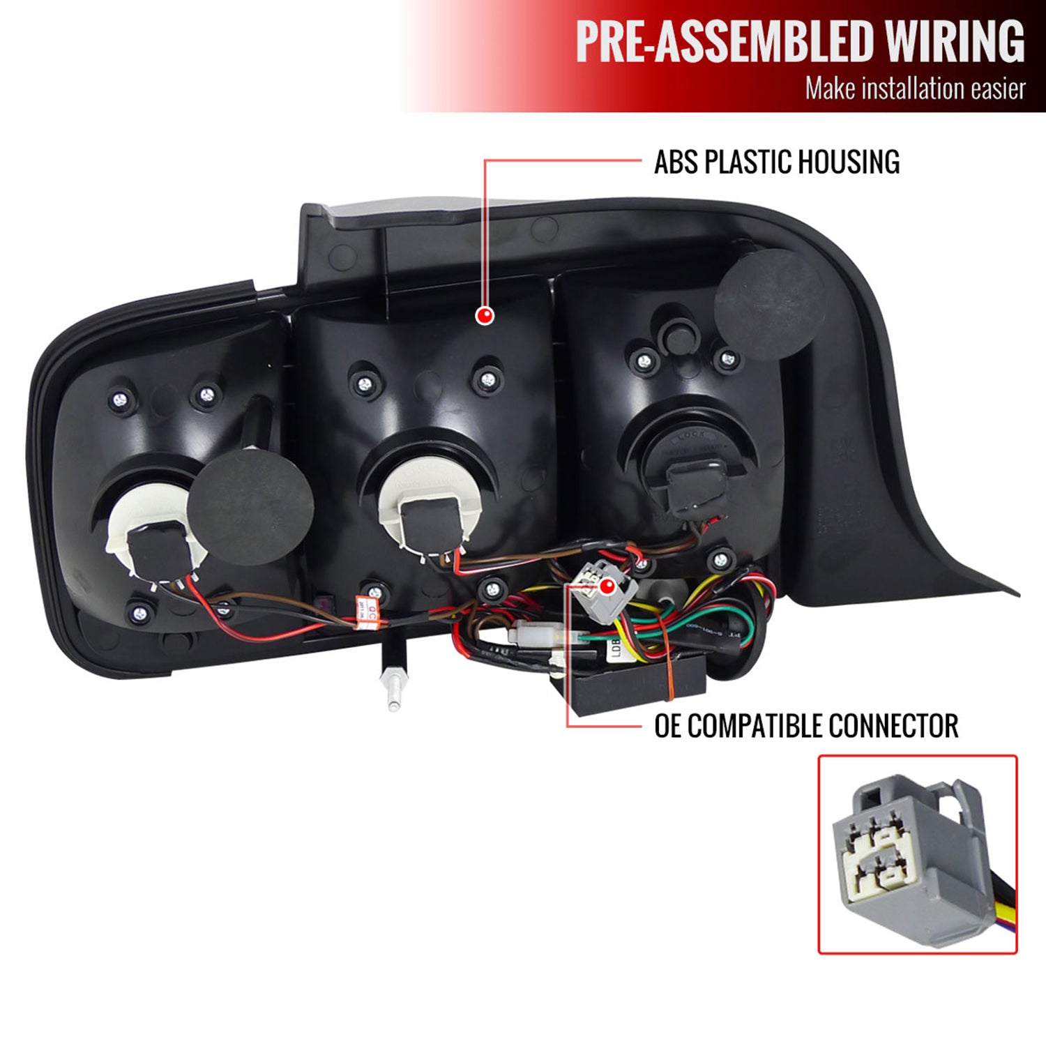 2005-2009 Ford Mustang Sequential LED Tail Lights Matte Black/Clear Lens