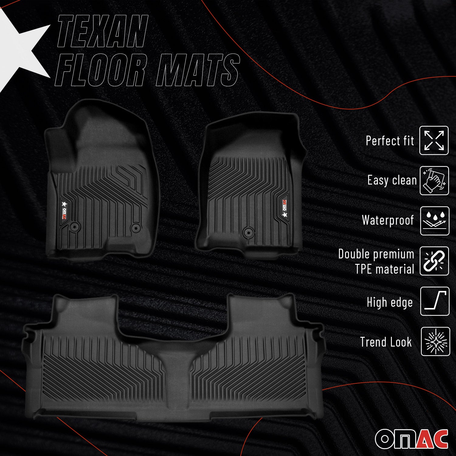 2021-2024 GMC Yukon Yukon XL Premium Floor Mats Liners First and Second Row Set Black