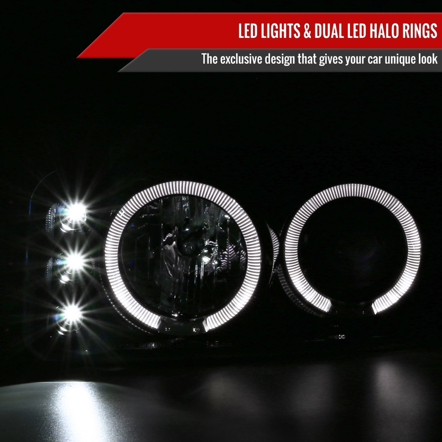 1999-2006 GMC Sierra/ Yukon/Yukon XL Dual Halo Headlights Signal Lights Black