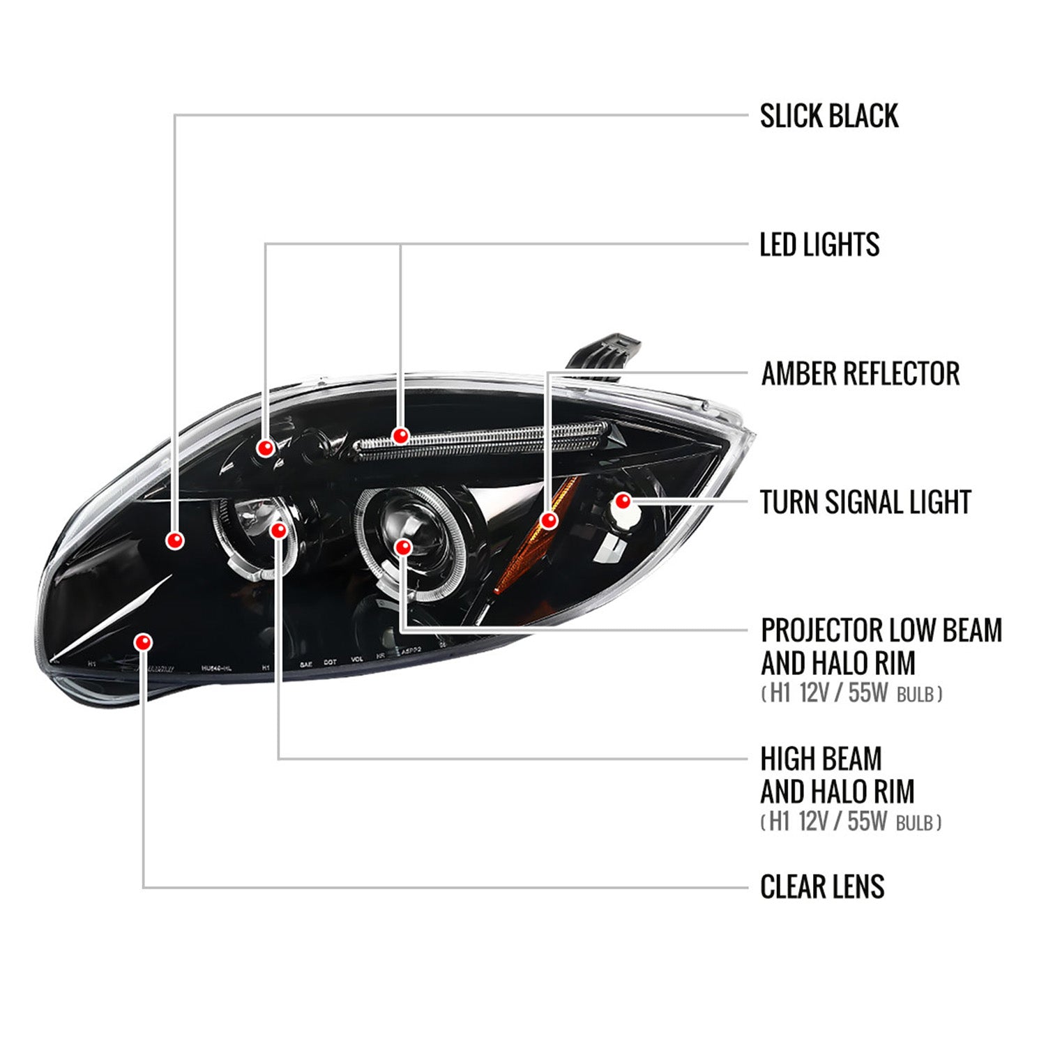 2006-2011 Mitsubishi Eclipse Dual Halo Projector Headlights Jet Black/Clear