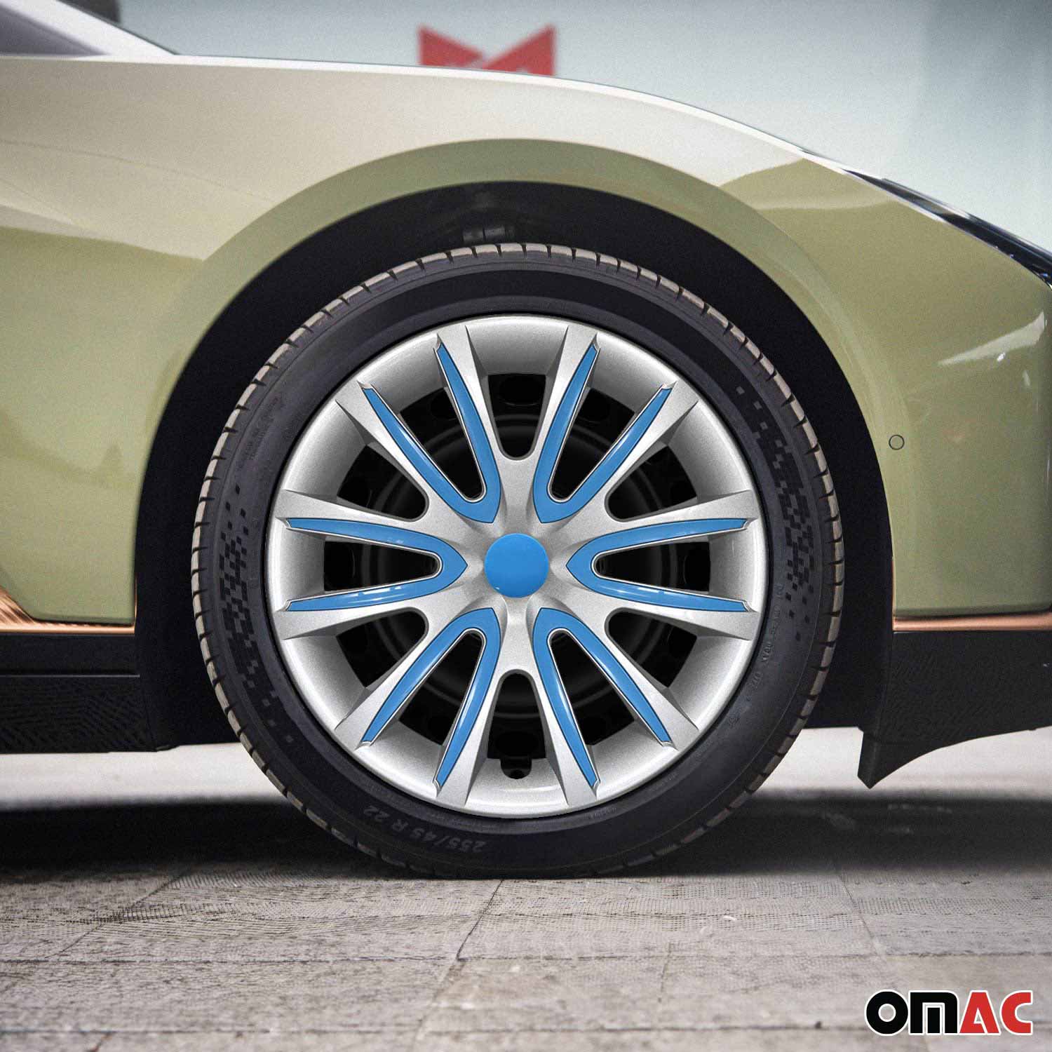 Bicolo Hub Caps Wheel Cover 14" Gray & Blue Full Set 4 pcs.