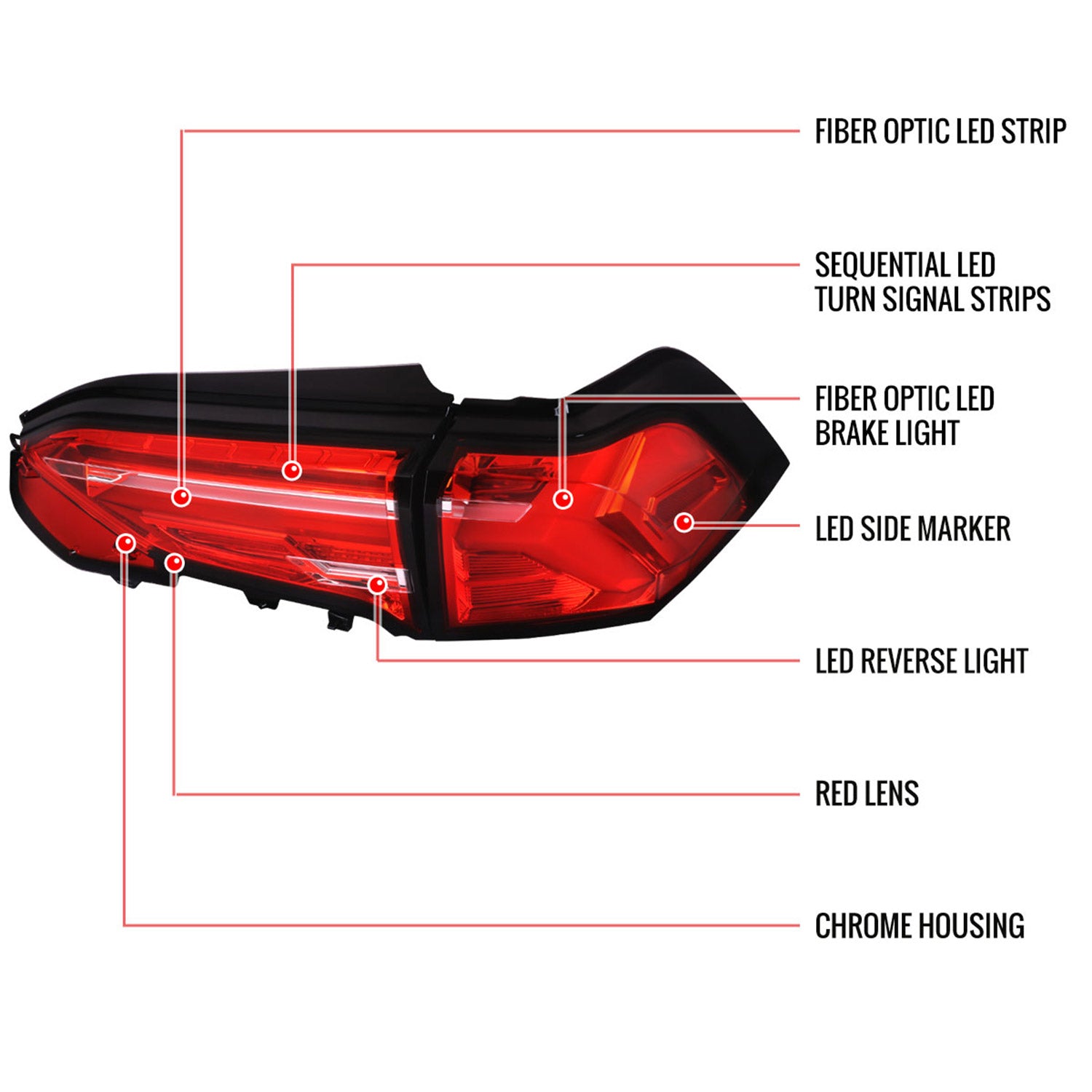 2019-2024 Toyota RAV4 Red LED Bar Sequential Signal Tail Lights Chrome/Red