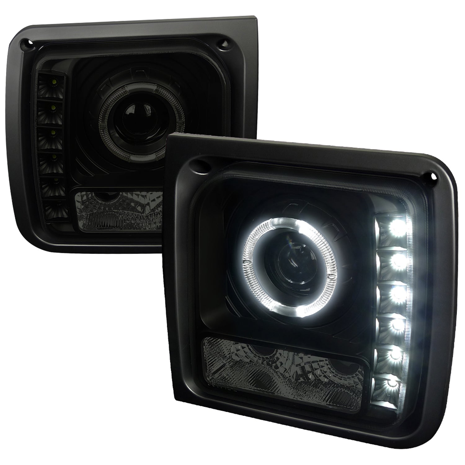 1997-2001 Jeep Cherokee Halo Projector Headlights SMD LED Light Black/Smoke
