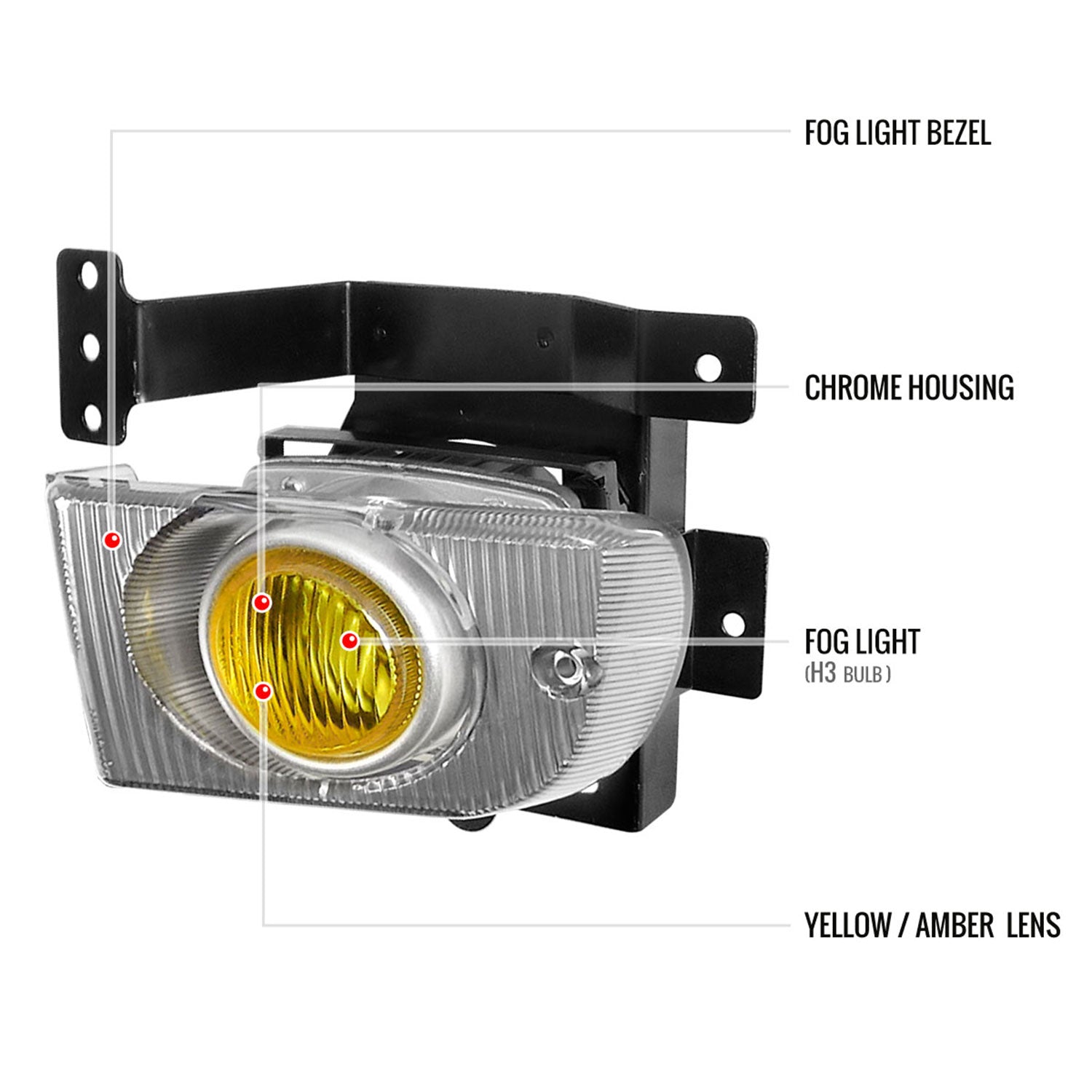 1992-1995 Honda Civic Sedan H3 Fog Lights Kit Chrome Housing/Yellow Lens
