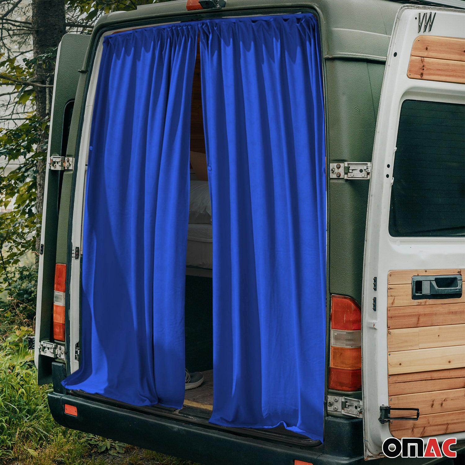 GMC Safari Trunk Tailgate Curtains Blue 2 Privacy Curtains