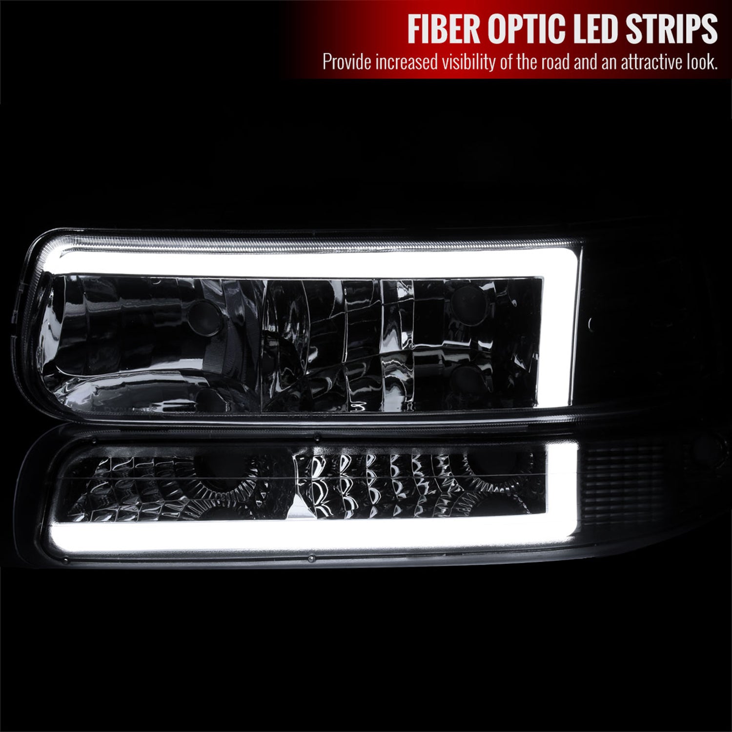 1999-2002 Chevy Silverado 1500 2500/Tahoe Suburban LED Headlights Chrome&Smoke