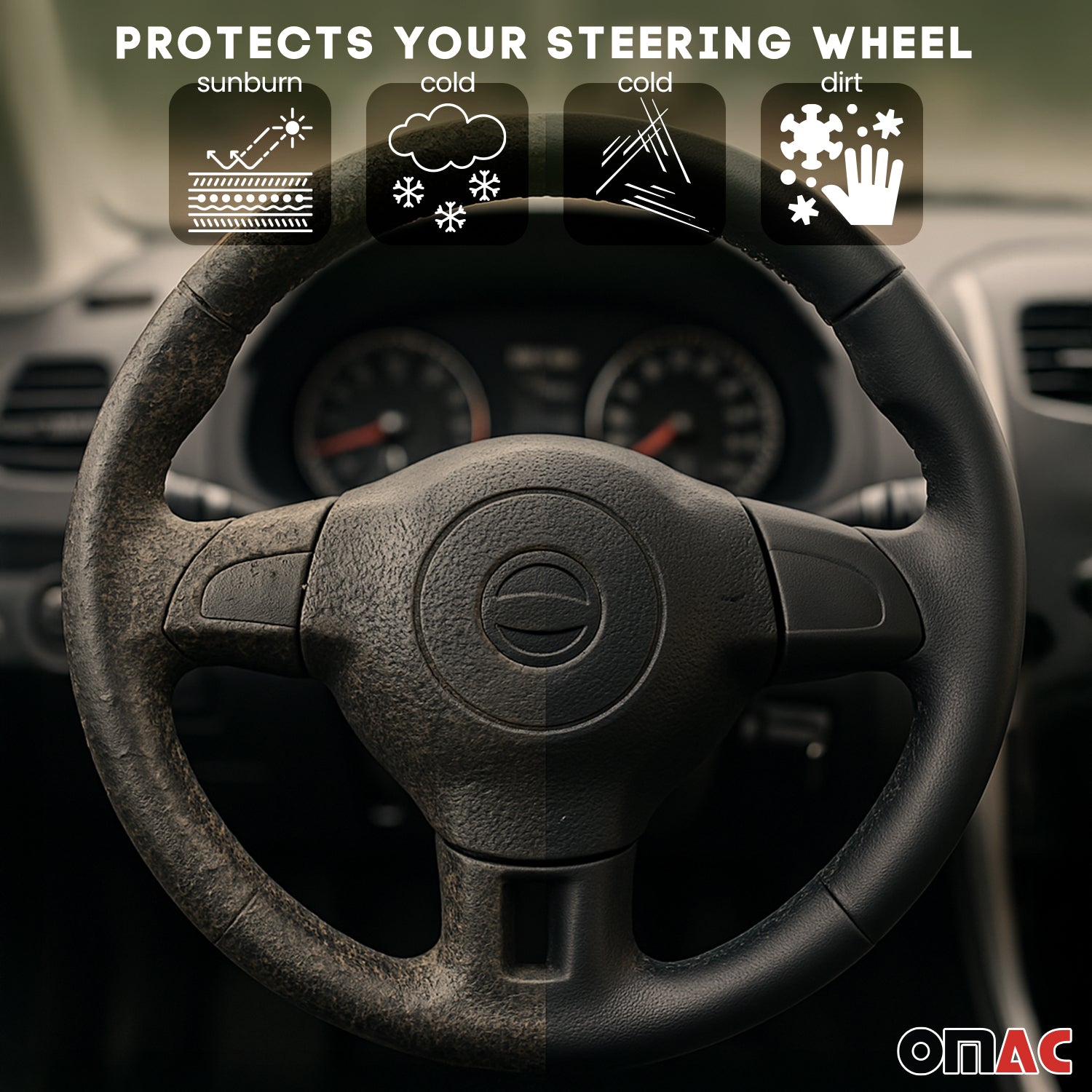 14.5-15.5’’ Steering Wheel Cover Black Dotted Leather Anti-slip Breathable