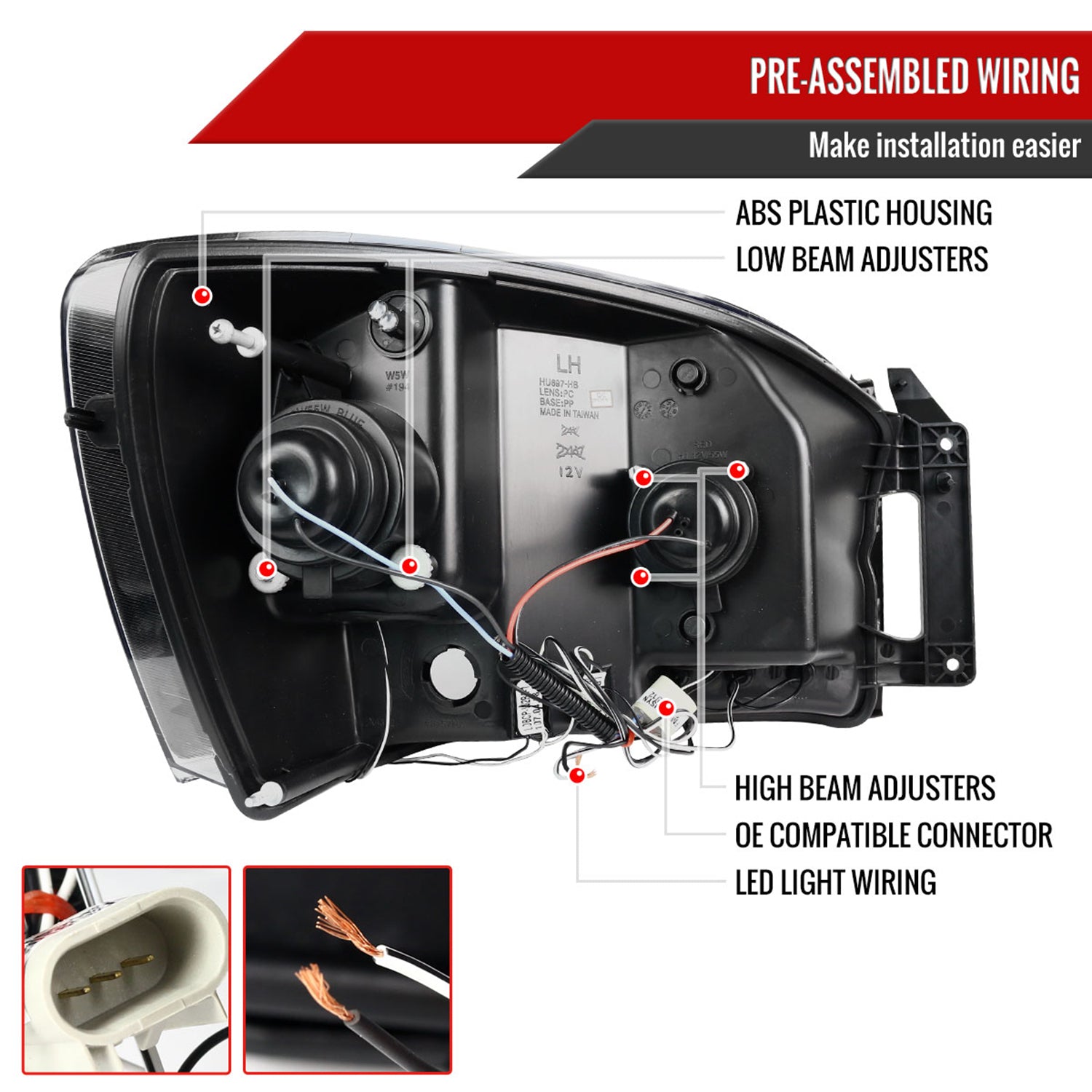 2006-2008 Dodge RAM 1500/ 06-2009 RAM 2500 3500 Dual Halo Headlights Black