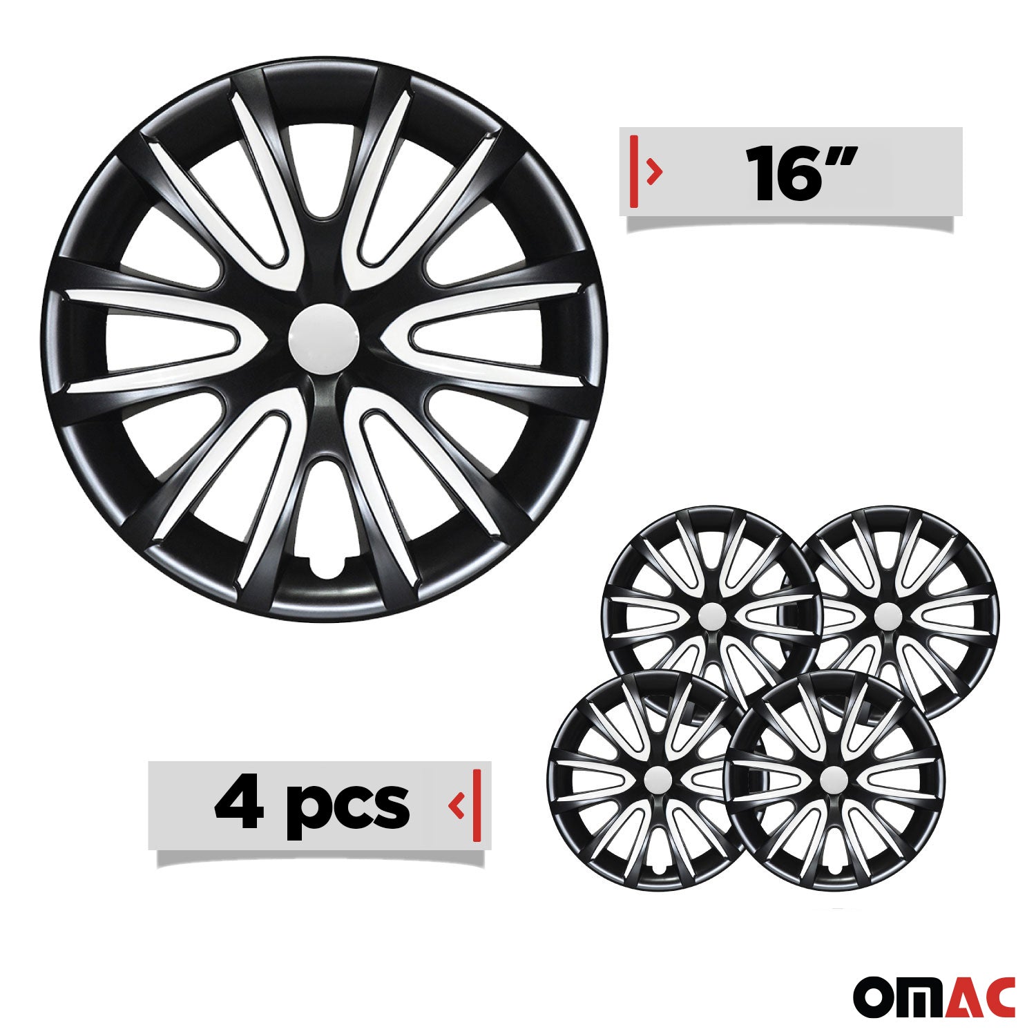 Bicolo Hub Caps Wheel Cover 16" Black & White Full Set 4 pcs.