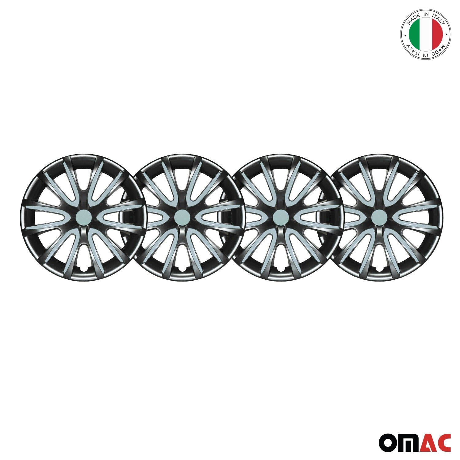 Bicolo Hub Caps Wheel Cover 14" Black & Hell Blue Full Set 4 pcs.