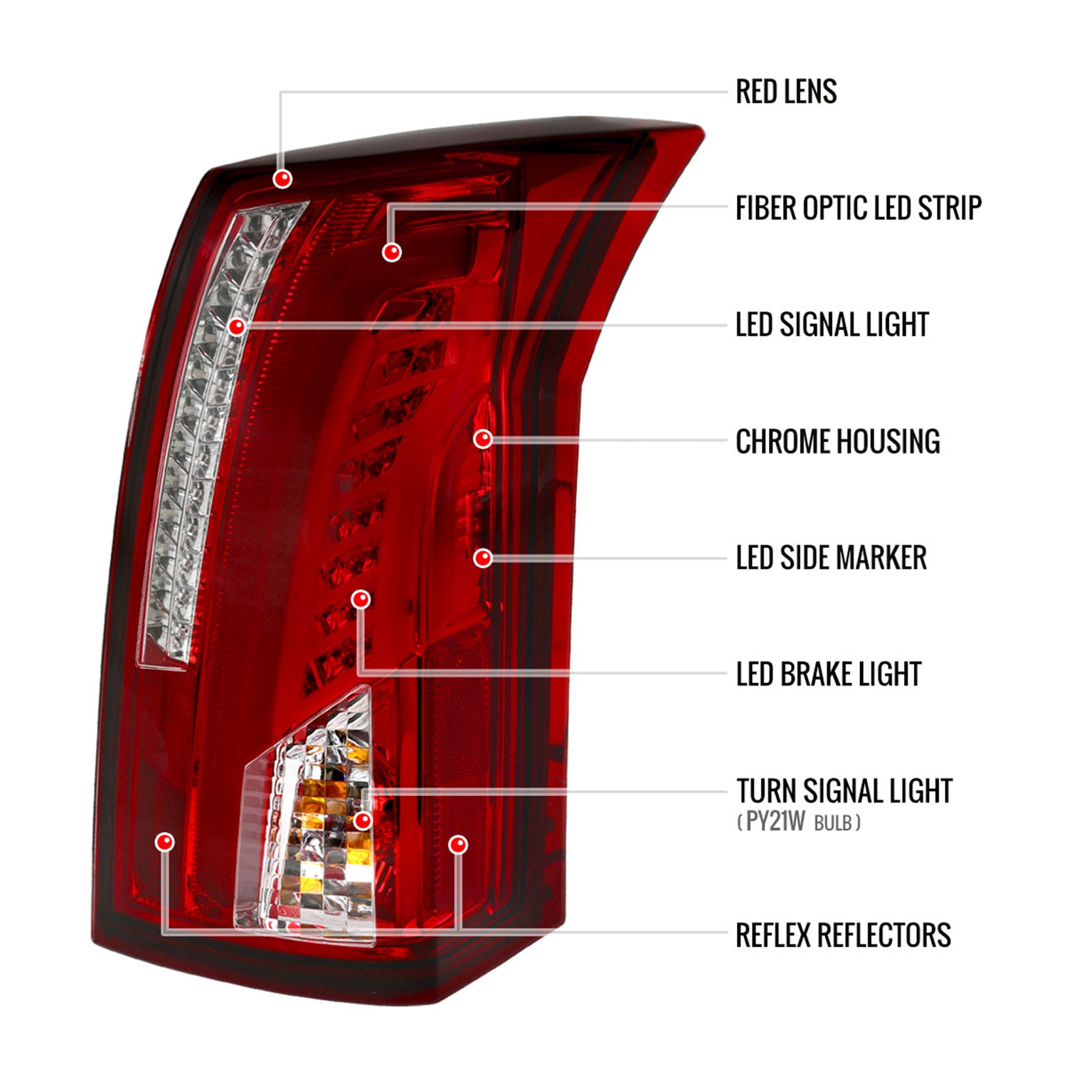 2003-2007 Cadillac CTS LED Tail Lights Chrome Housing/Red Lens