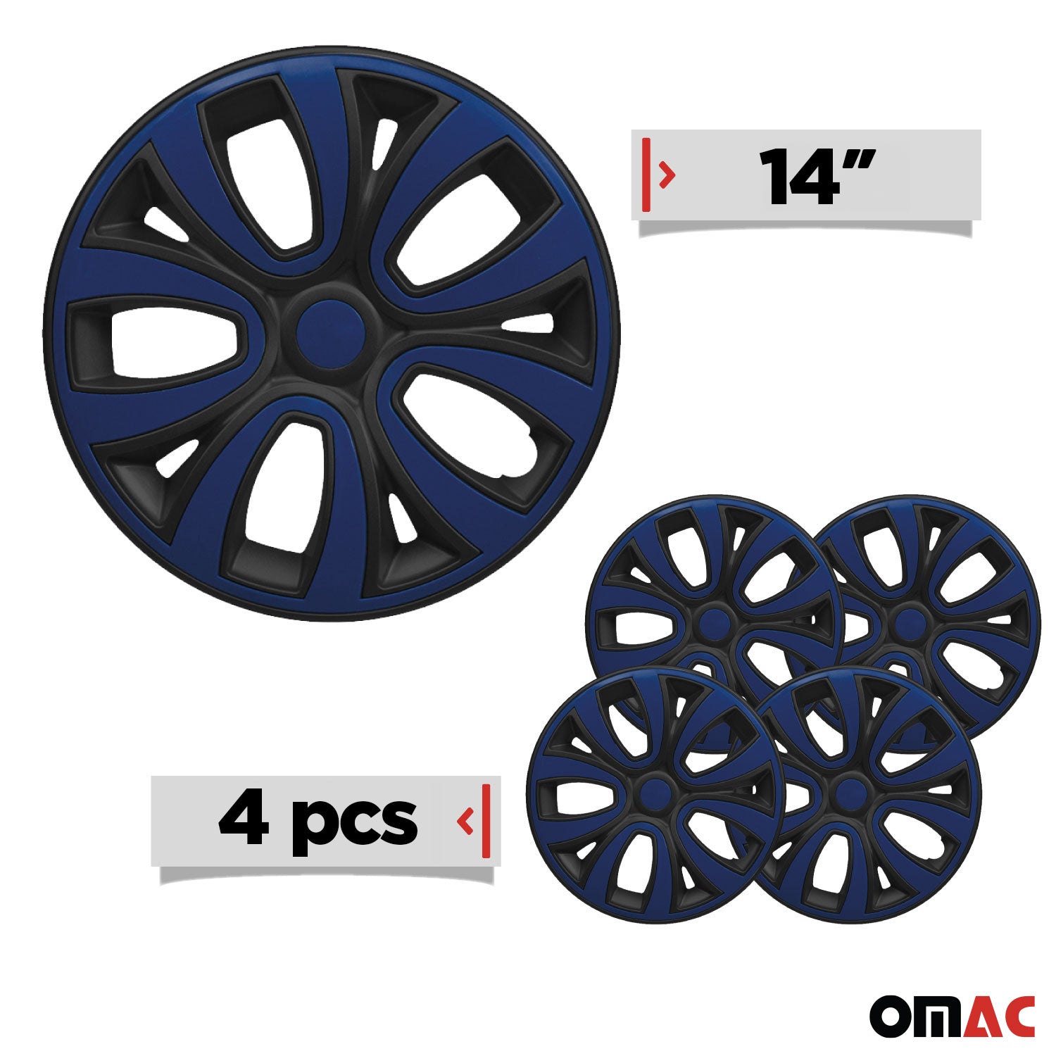 ColorFlex Hub Caps Wheel Cover 14" Black Matt & Dark Blue Full Set 4 pcs.