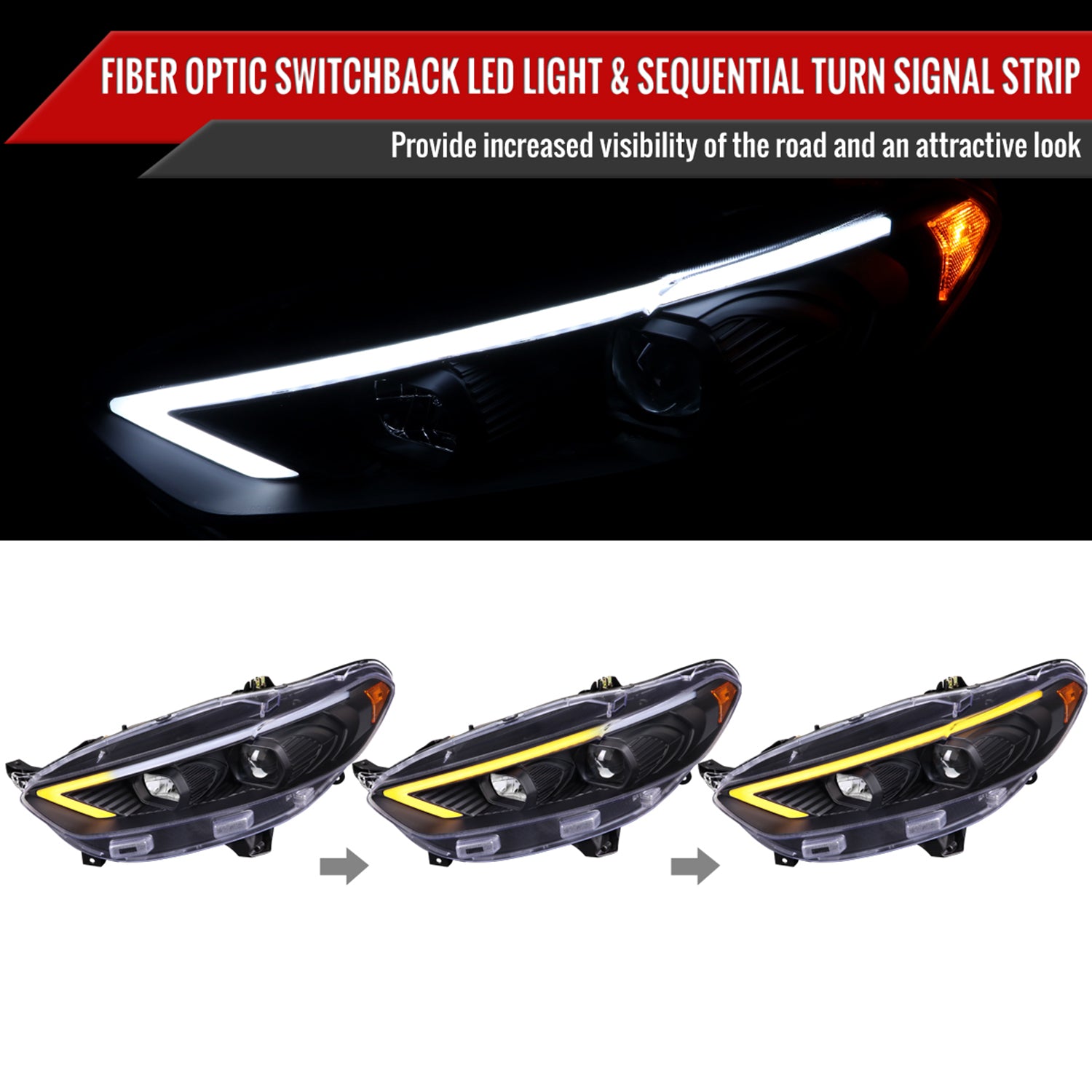 2013-2016 Ford Fusion Sequential Turn Signal Projector Headlights Matt Black