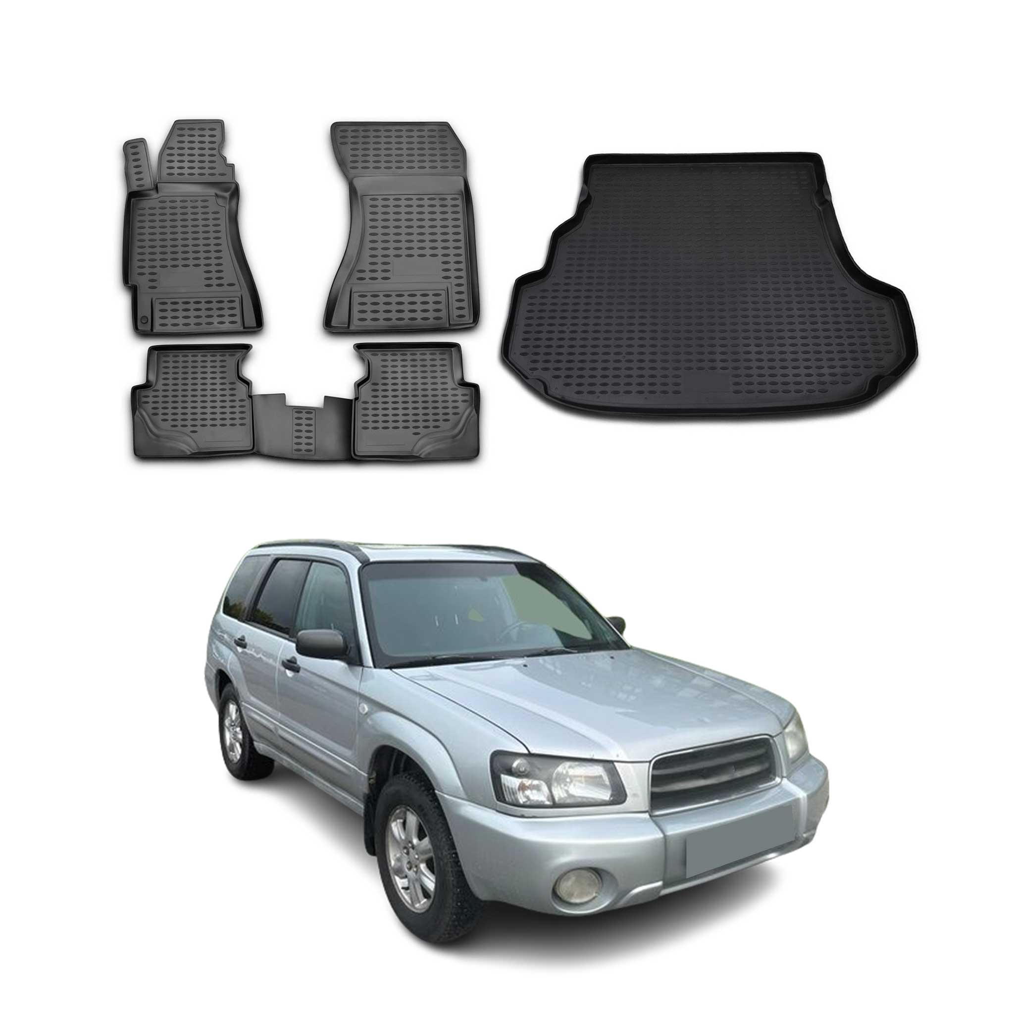 2003-2008 Subaru Forester II Floor Mats & Cargo Liner Full Set All Weather Black