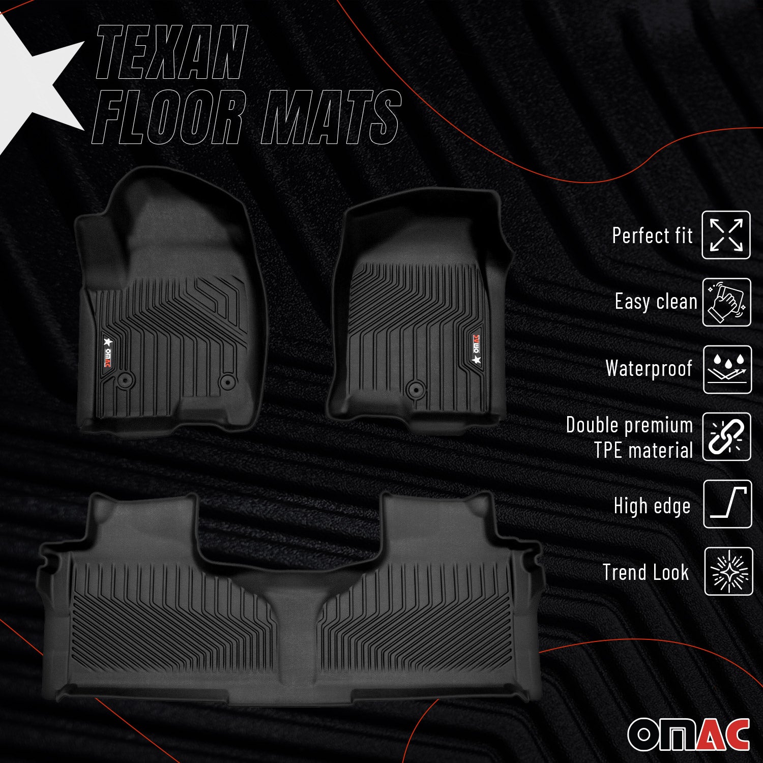 2021-2024 Chevrolet Tahoe Premium Floor Mats Liners First and Second Row Set Black