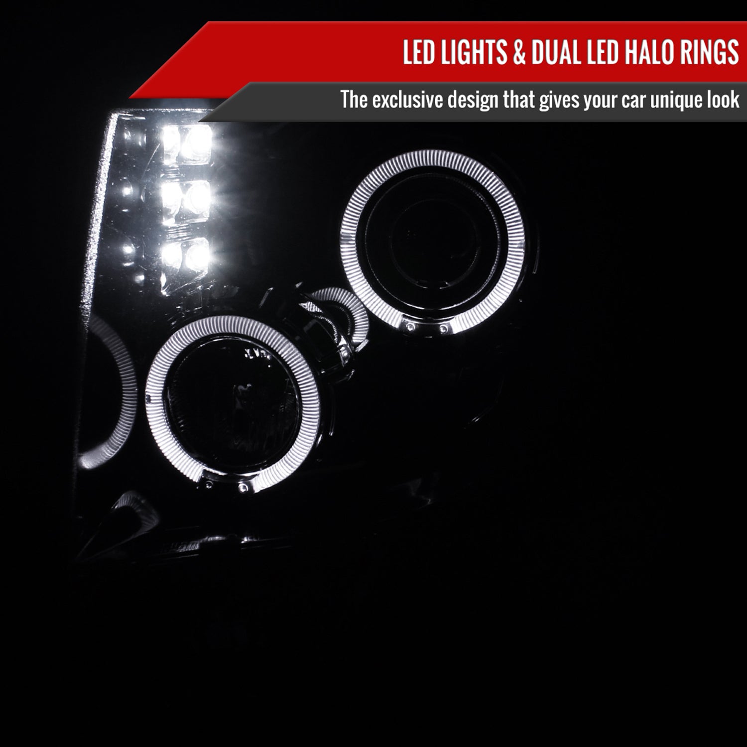 2009-2014 Ford F-150 Dual Halo Projector Headlights Glossy Black/Smoke Lens