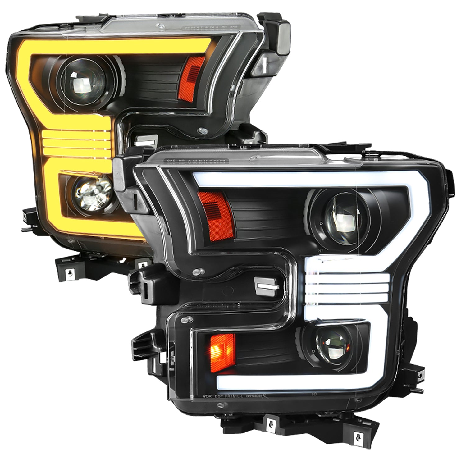 2015-2017 Ford F-150 LED Bar Projector Headlights Turn Signals Black / Clear