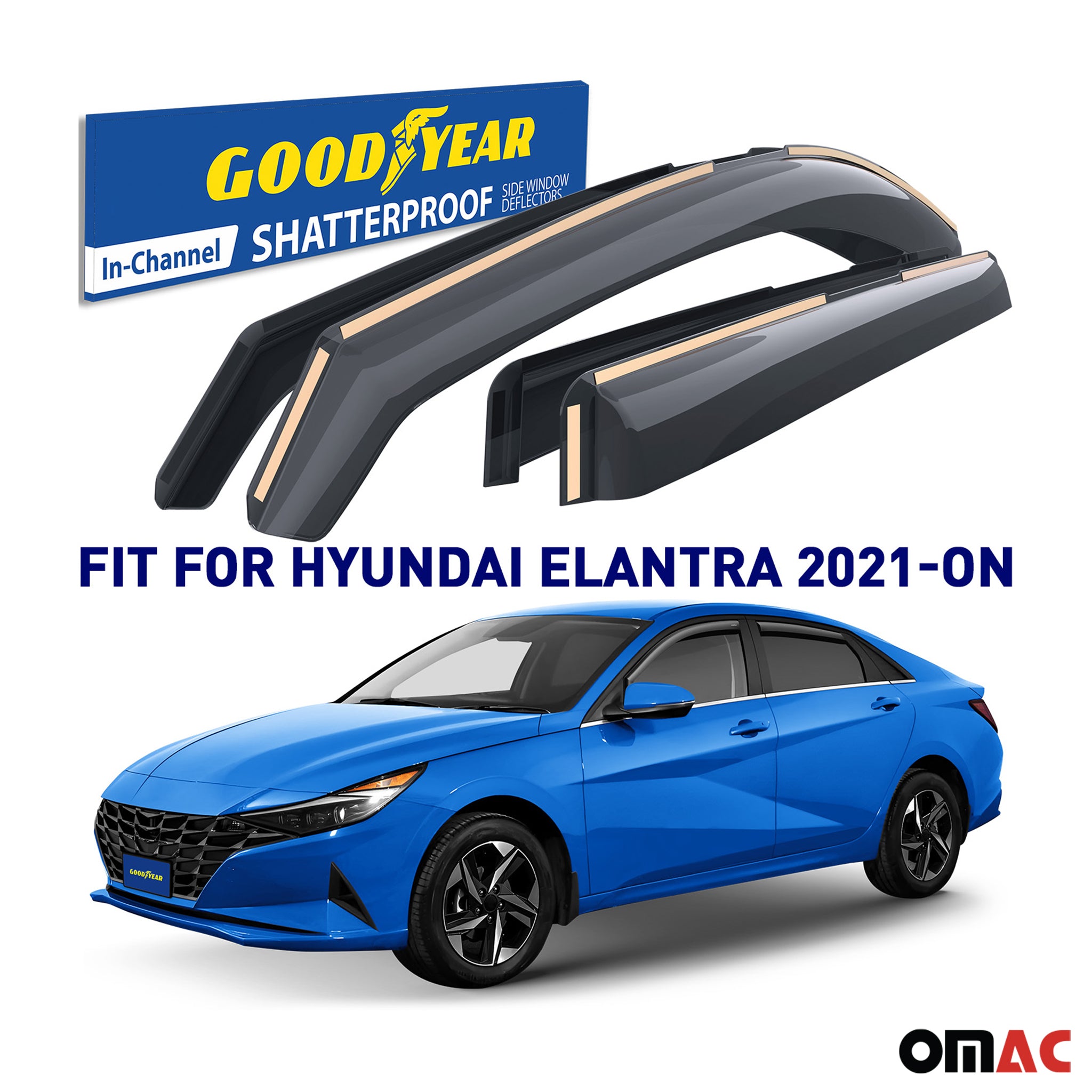 Goodyear Wind Deflectors for Hyundai Elantra 2021-2025 In-channel Smoke 4 pcs