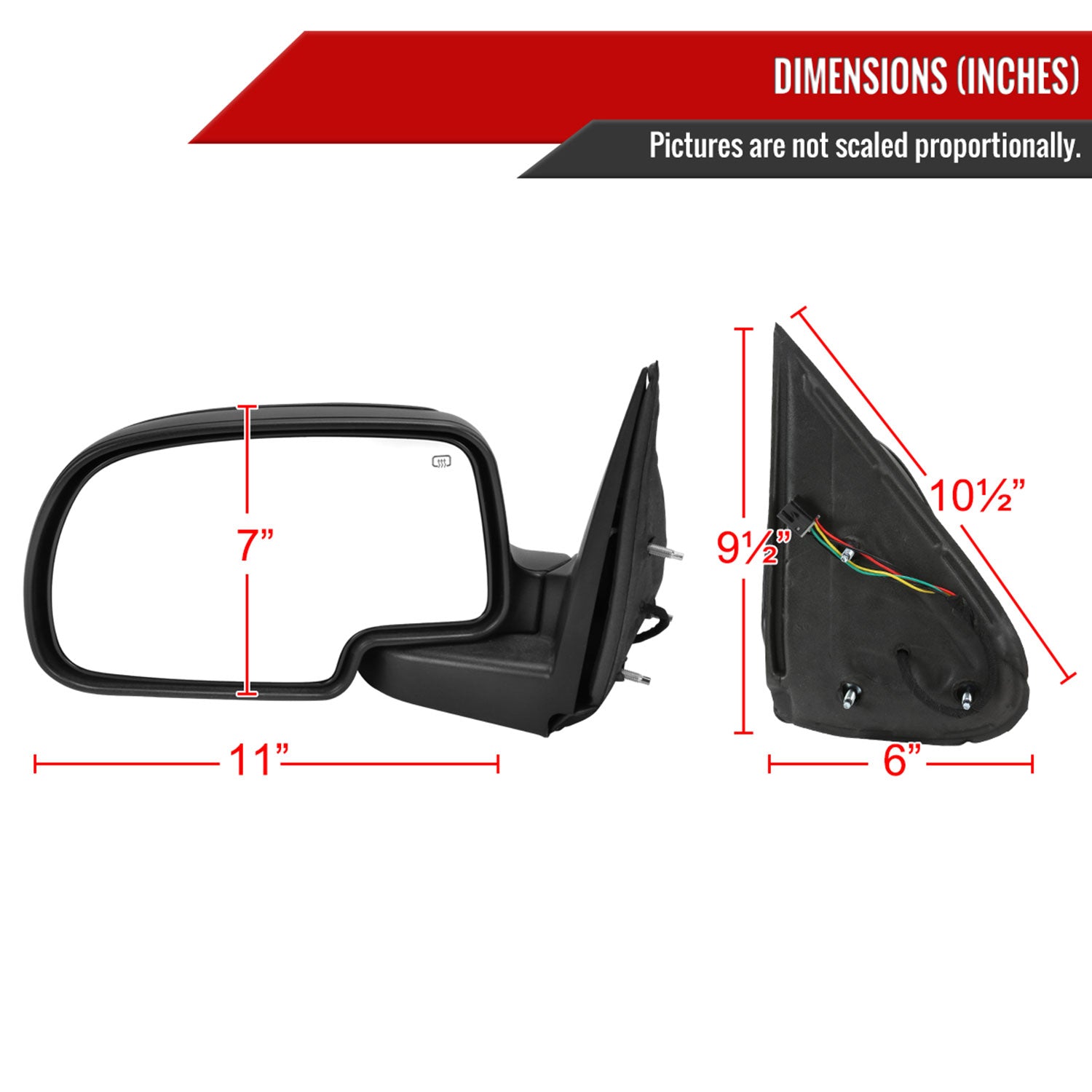 1999-2002 Chevy Silverado/Tahoe/ Sierra/Yukon Heated Black Side Mirror Driver