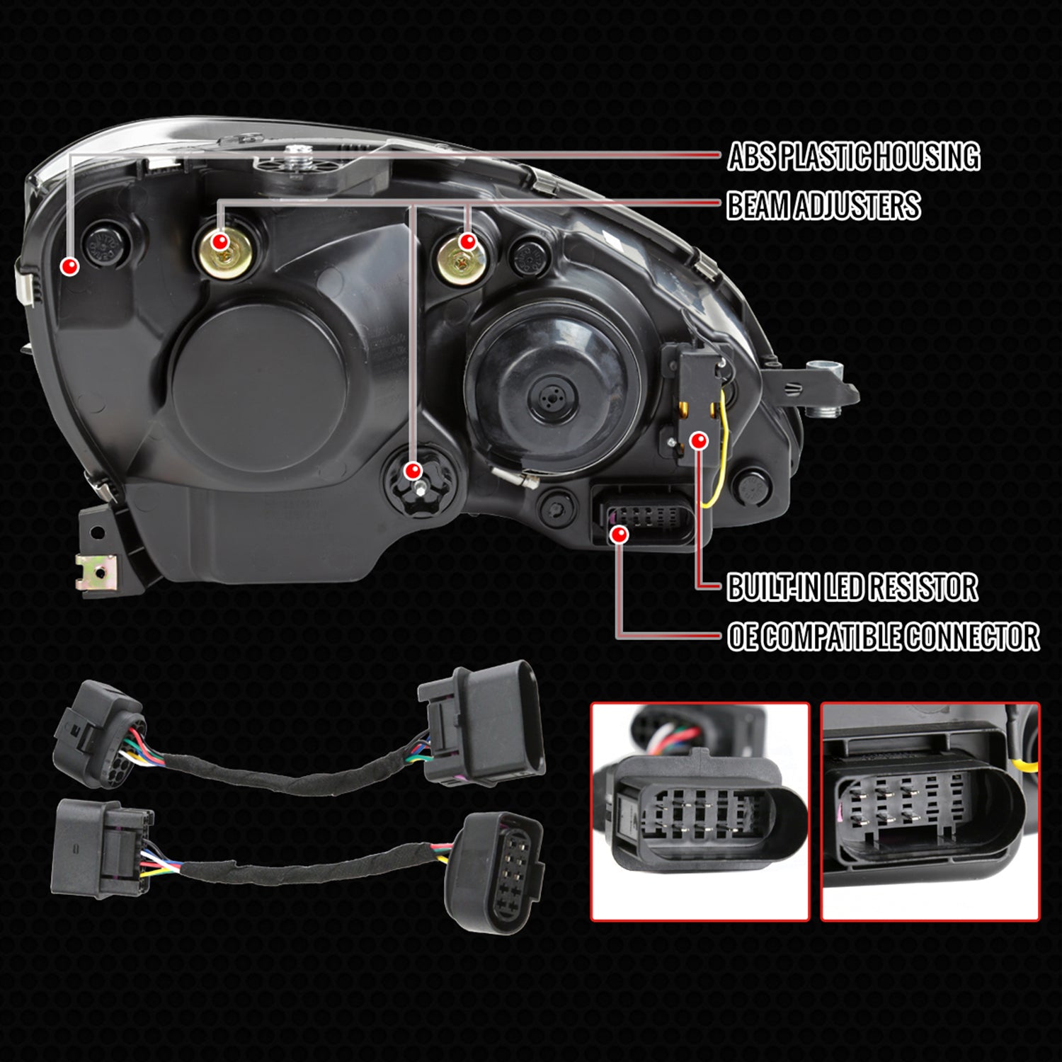 2008-2011 Mercedes Benz W204 C-Class Full LED Projector Headlights Black
