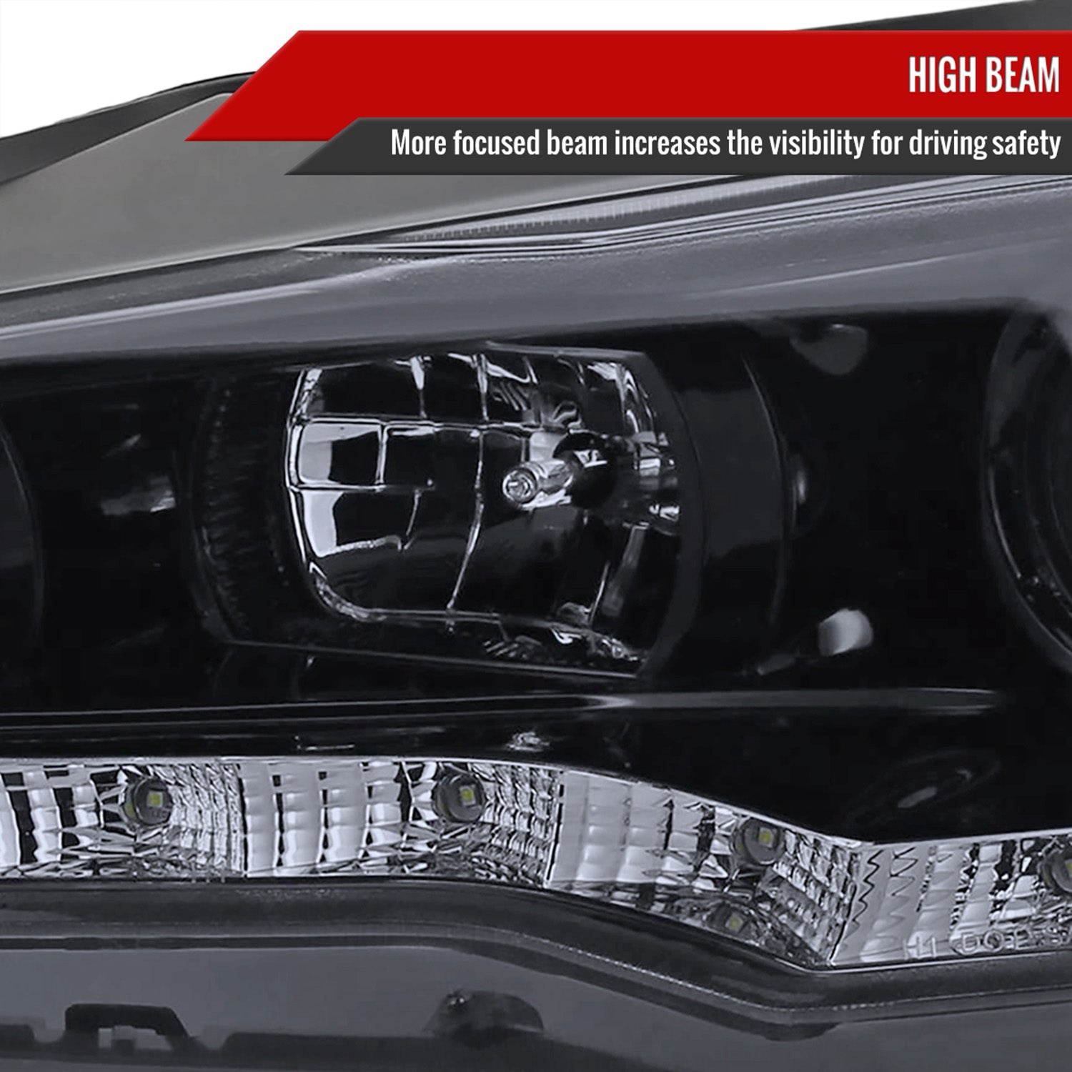 2008-2015 Mitsubishi Lancer EVO Projector Headlights SMD LED Light Strip Smoke