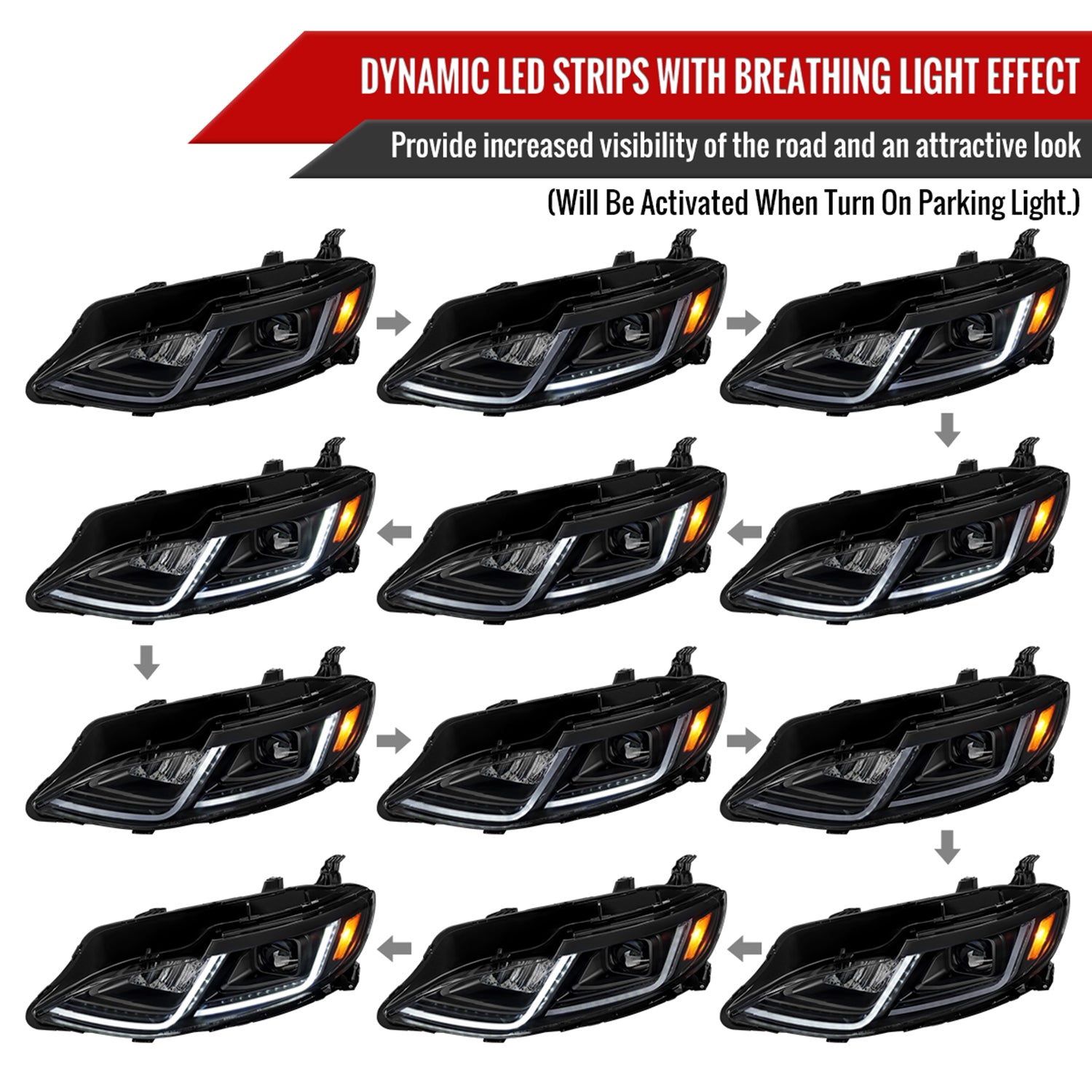 2019-2024 Chevy Malibu Sequential LED Turn Signal Projector Headlights Smoke
