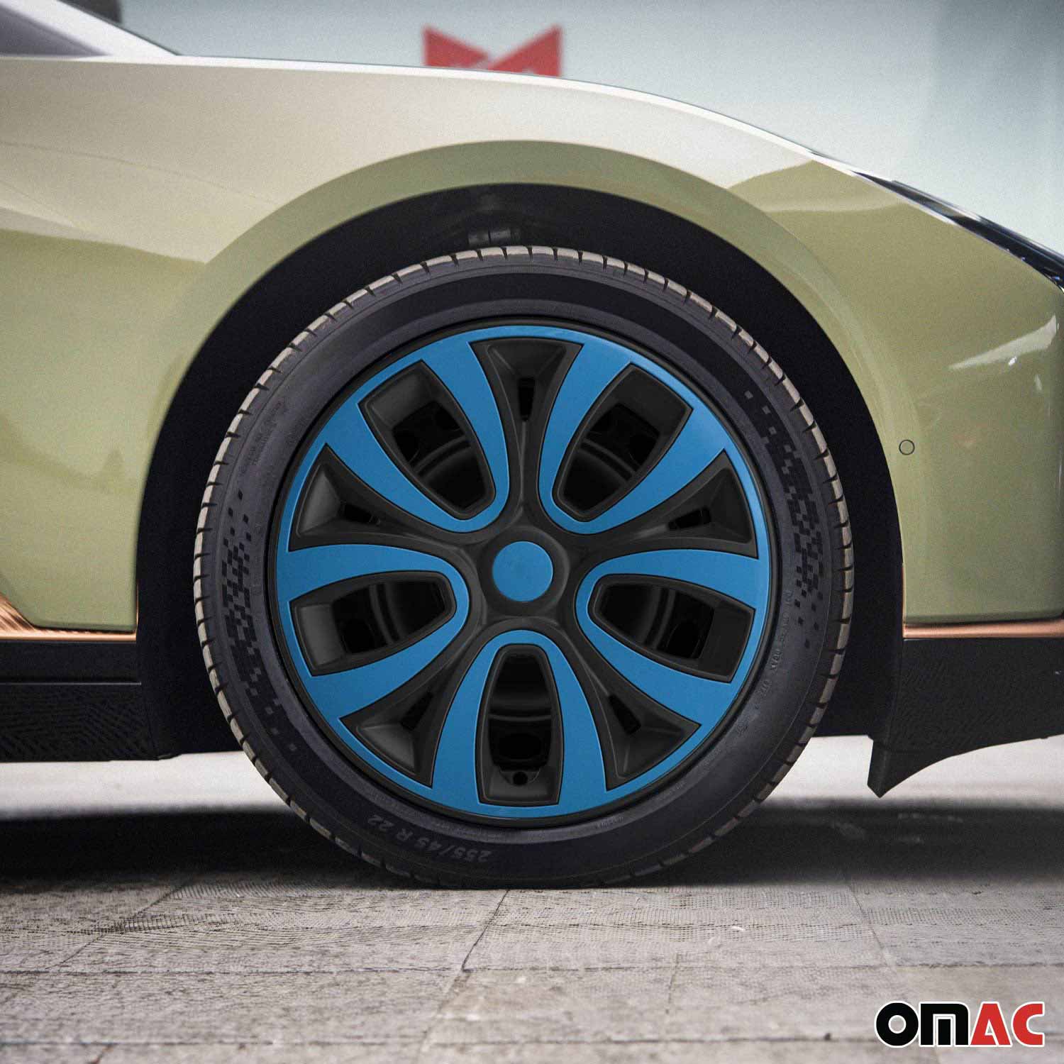 ColorFlex Hub Caps Wheel Cover 15" Black Matt & Blue Full Set 4 pcs.