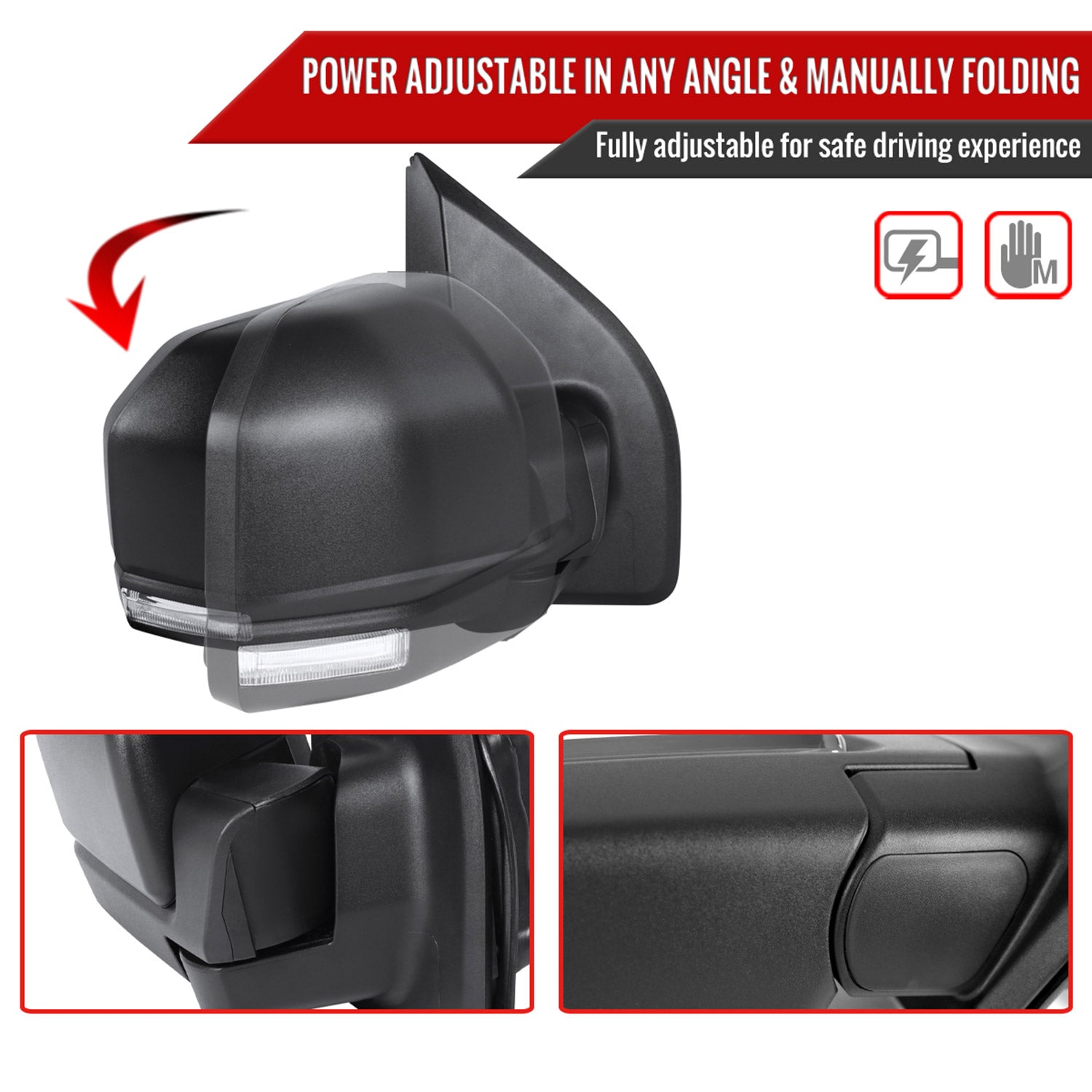 2015-2020 Ford F-150 Black Heated Side Mirror LED Turn Signal Passenger Side
