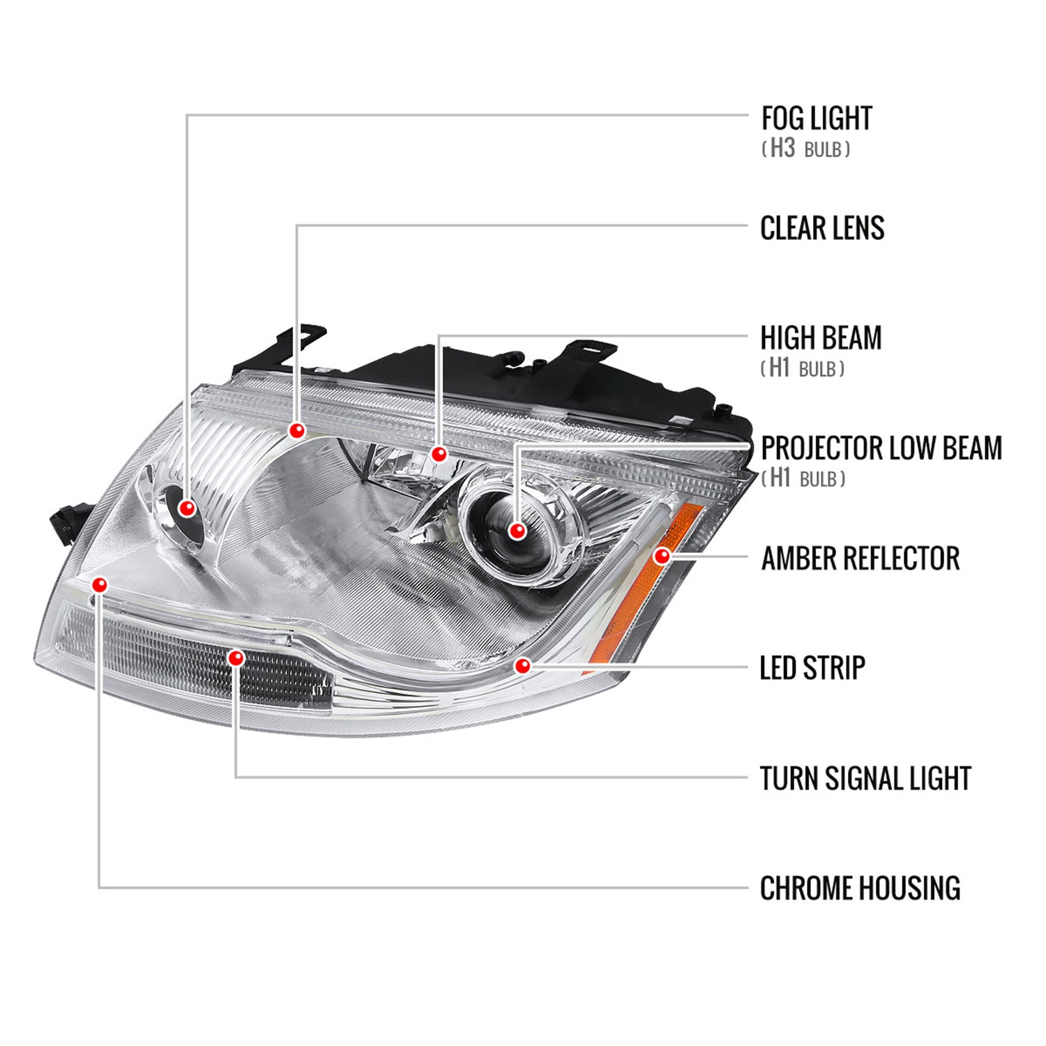 1999-2006 Audi TT LED Bar Projector Headlights Chrome Housing/Clear Lens