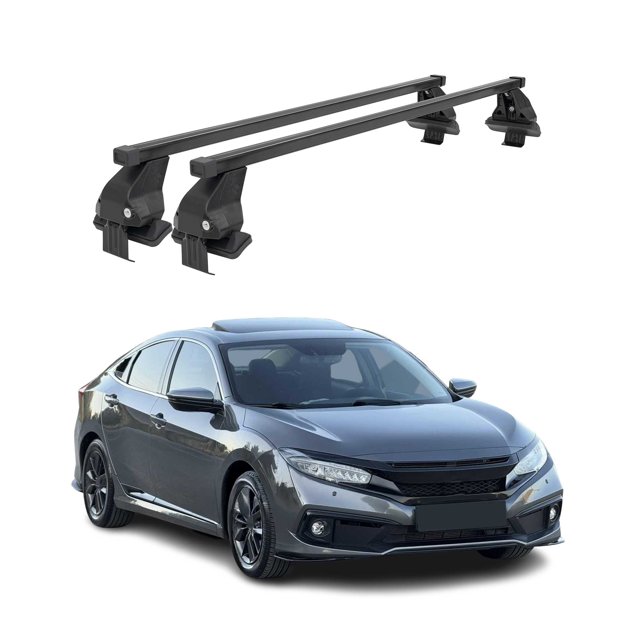 2016-2021 Honda Civic 10.gen Sedan Hatchback Roof Rack Cross Bars Black Steel