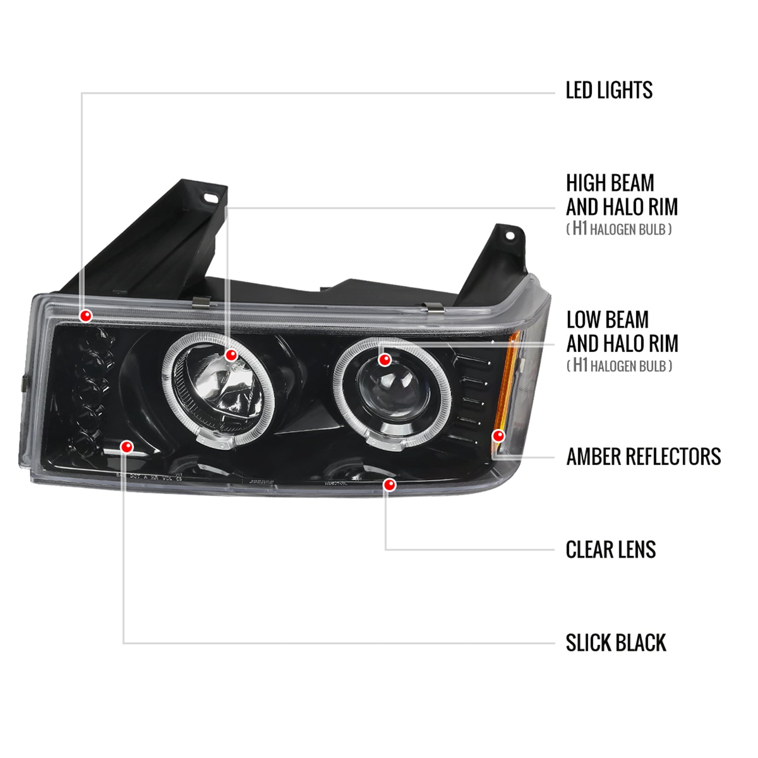 2004-2012 GMC Canyon/ Chevy Colorado Dual Halo Projector Headlights Jet Black
