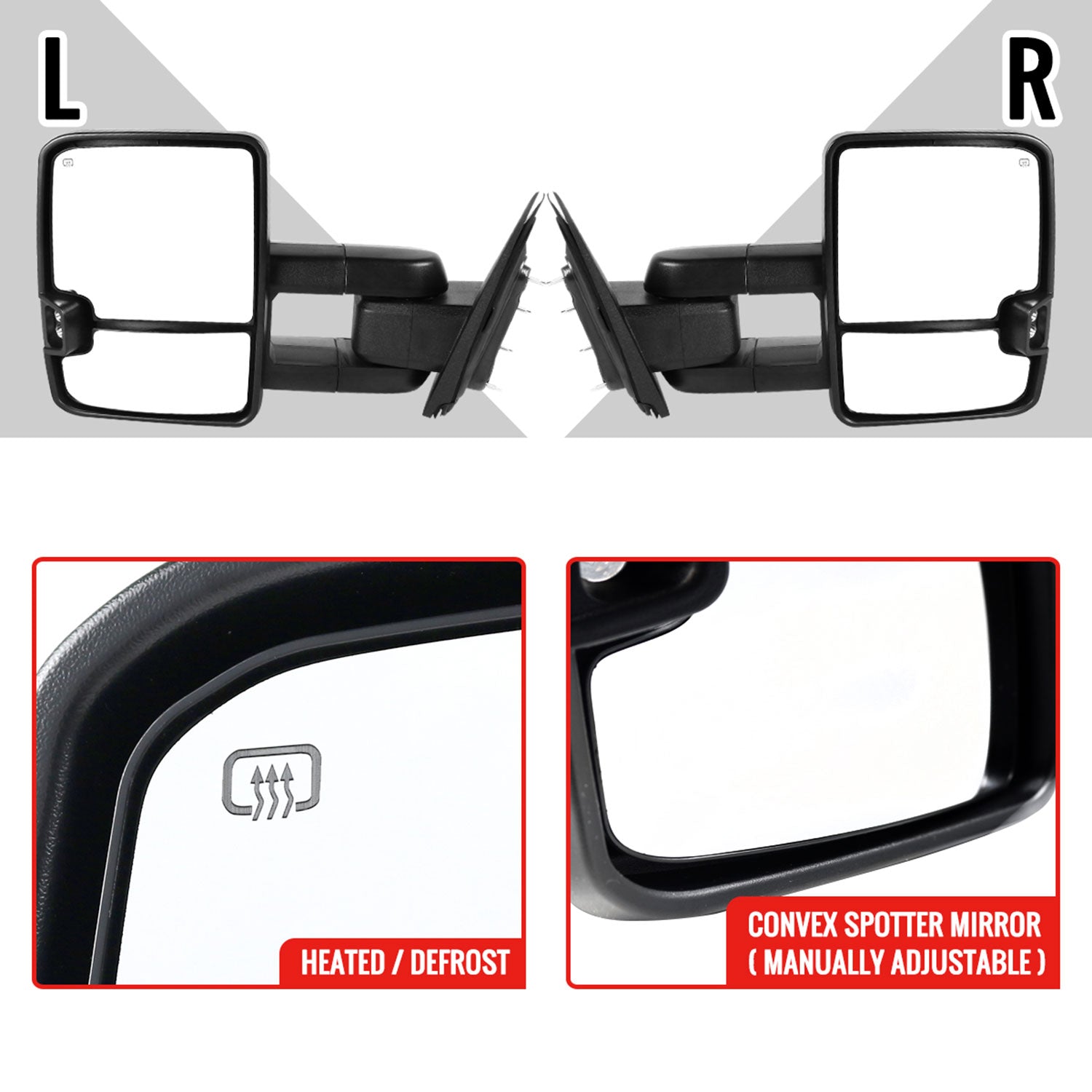 2014-2016 Chevy Silverado/GMC Sierra Heated ATS Manual Towing Mirrors Smoke