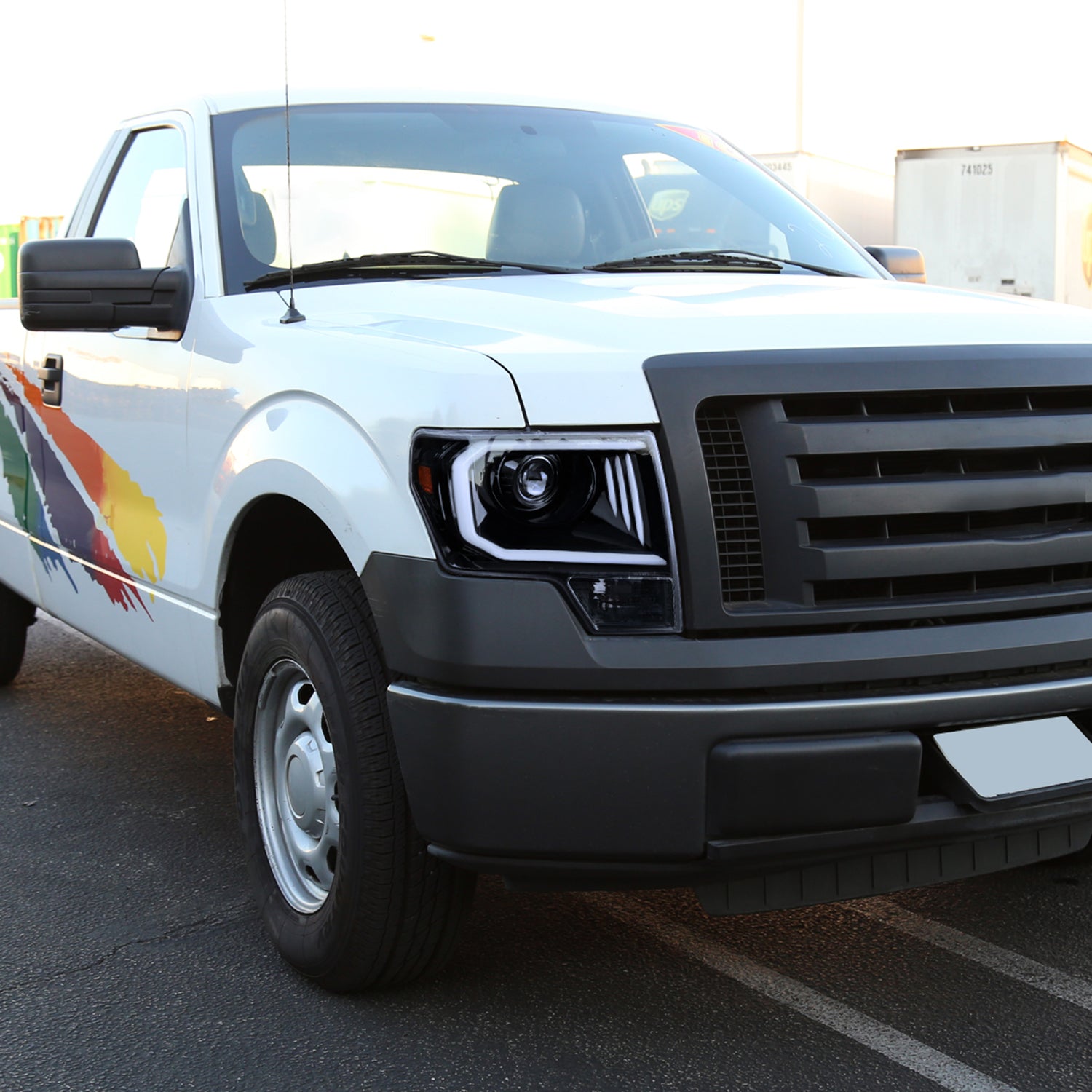 2009-2014 Ford F-150 LED C-Bar Projector Headlights Jet Black/Clear Lens