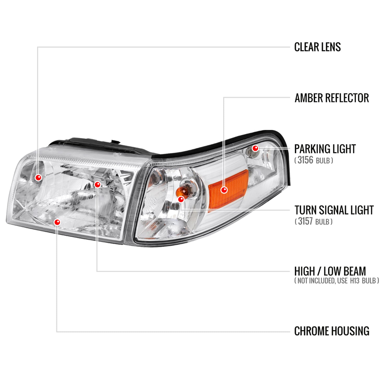2006-2011 Mercury Grand Marquis Factory Headlights & Corner Lamps Chrome