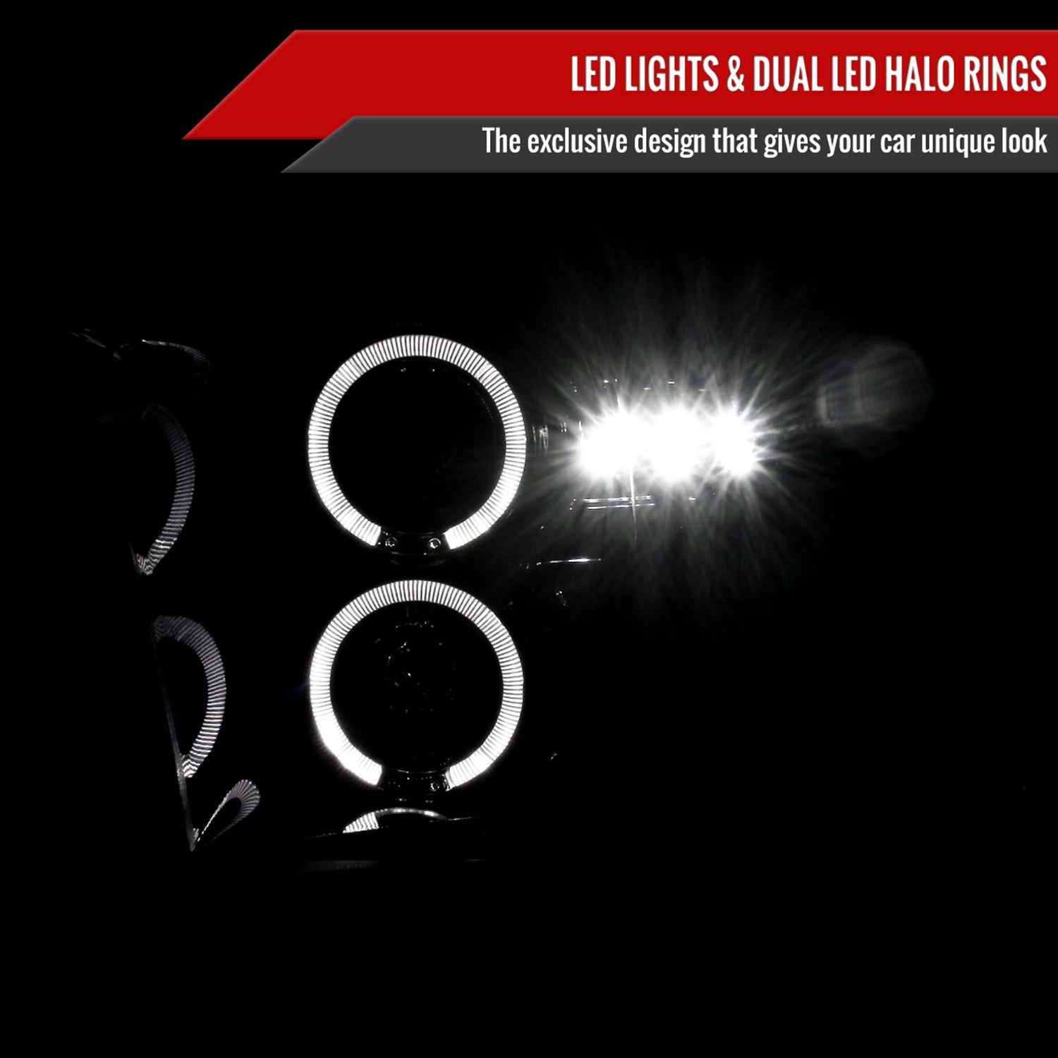 2009-2018 Dodge RAM 1500 / RAM 2500 3500 Dual Halo Headlights Jet Black