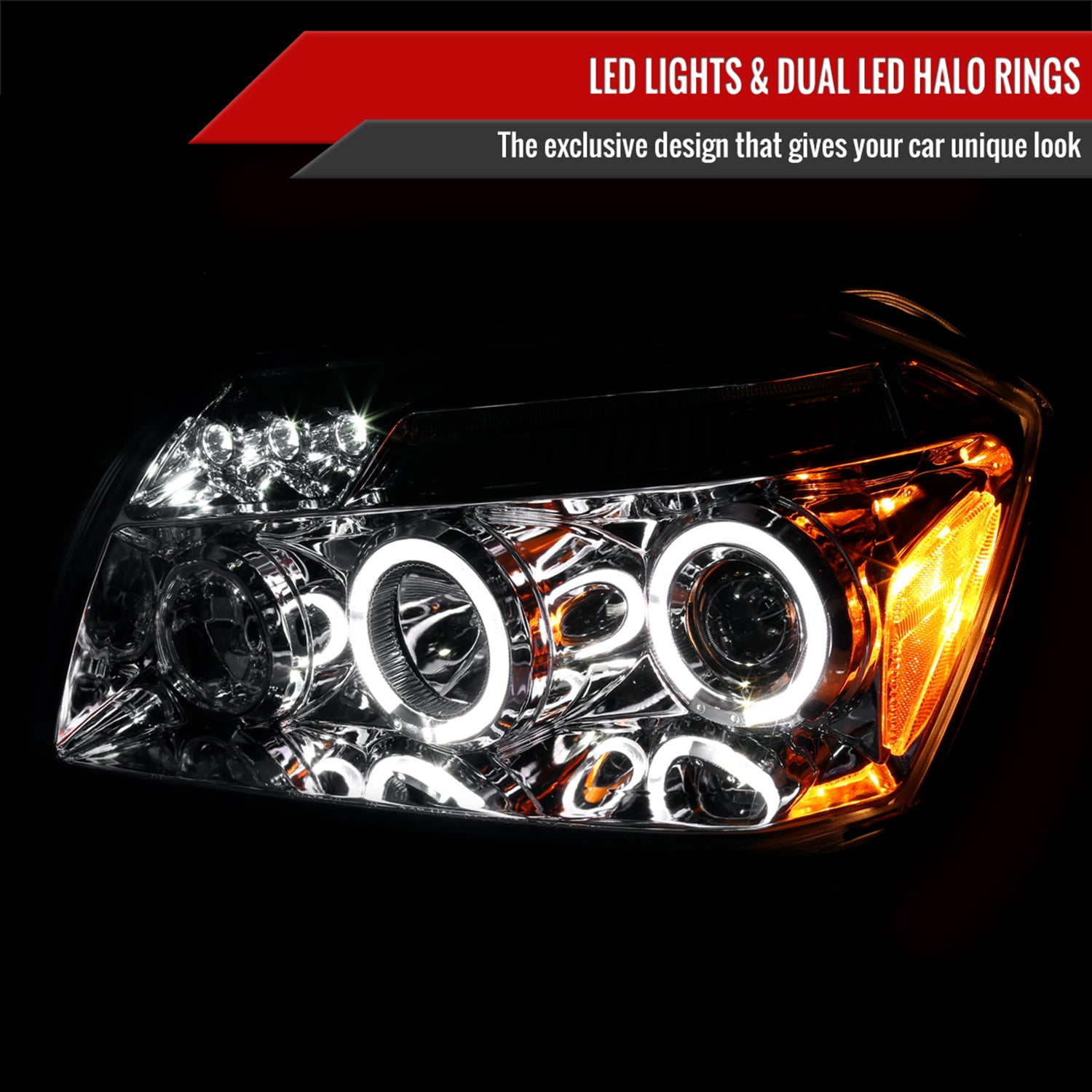 2005-2007 Dodge Magnum Dual Halo Projector Headlights Chrome/Clear Lens