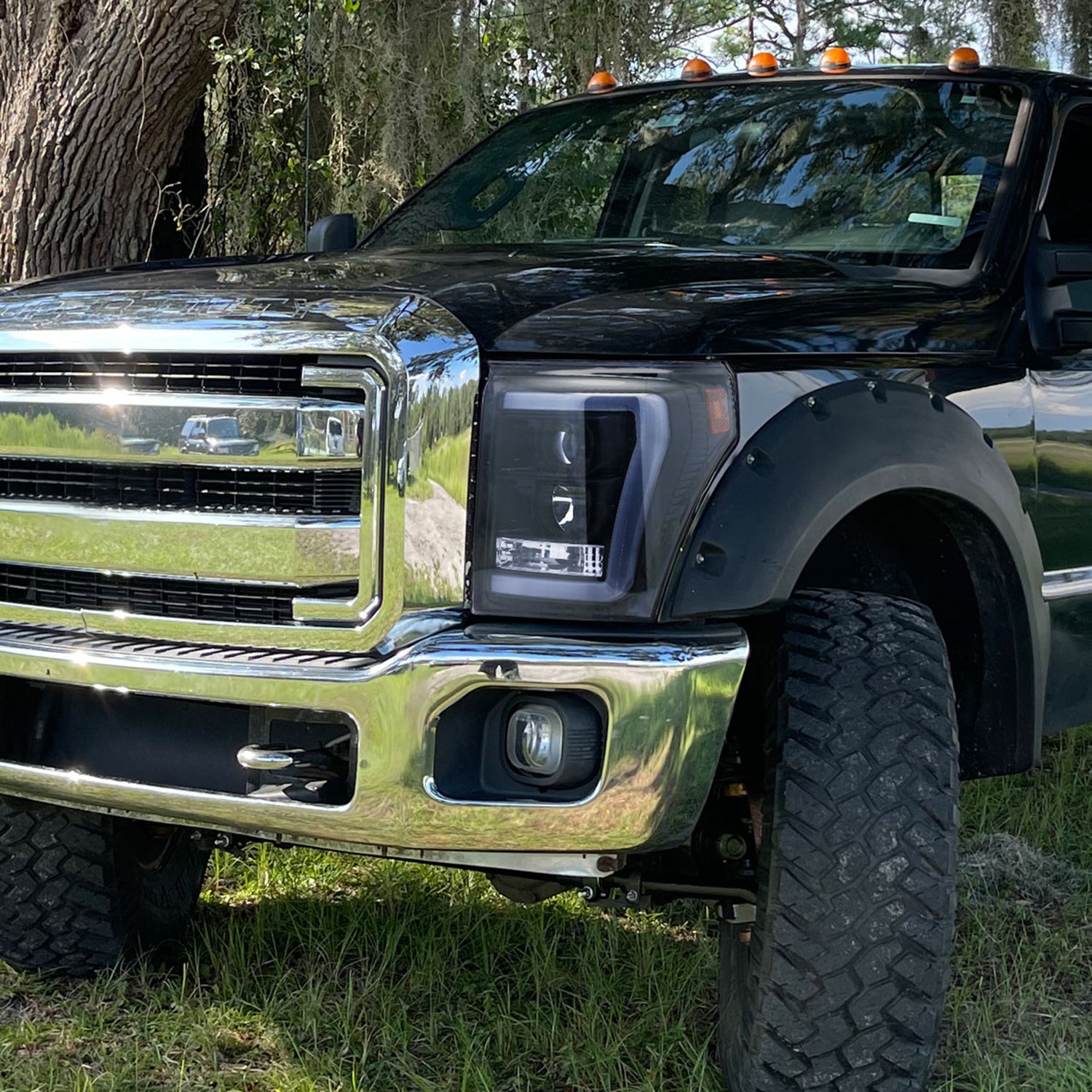 2011-2016 F-250/350/450/550 LED C-Bar Projector Headlights Glossy Black/Smoke