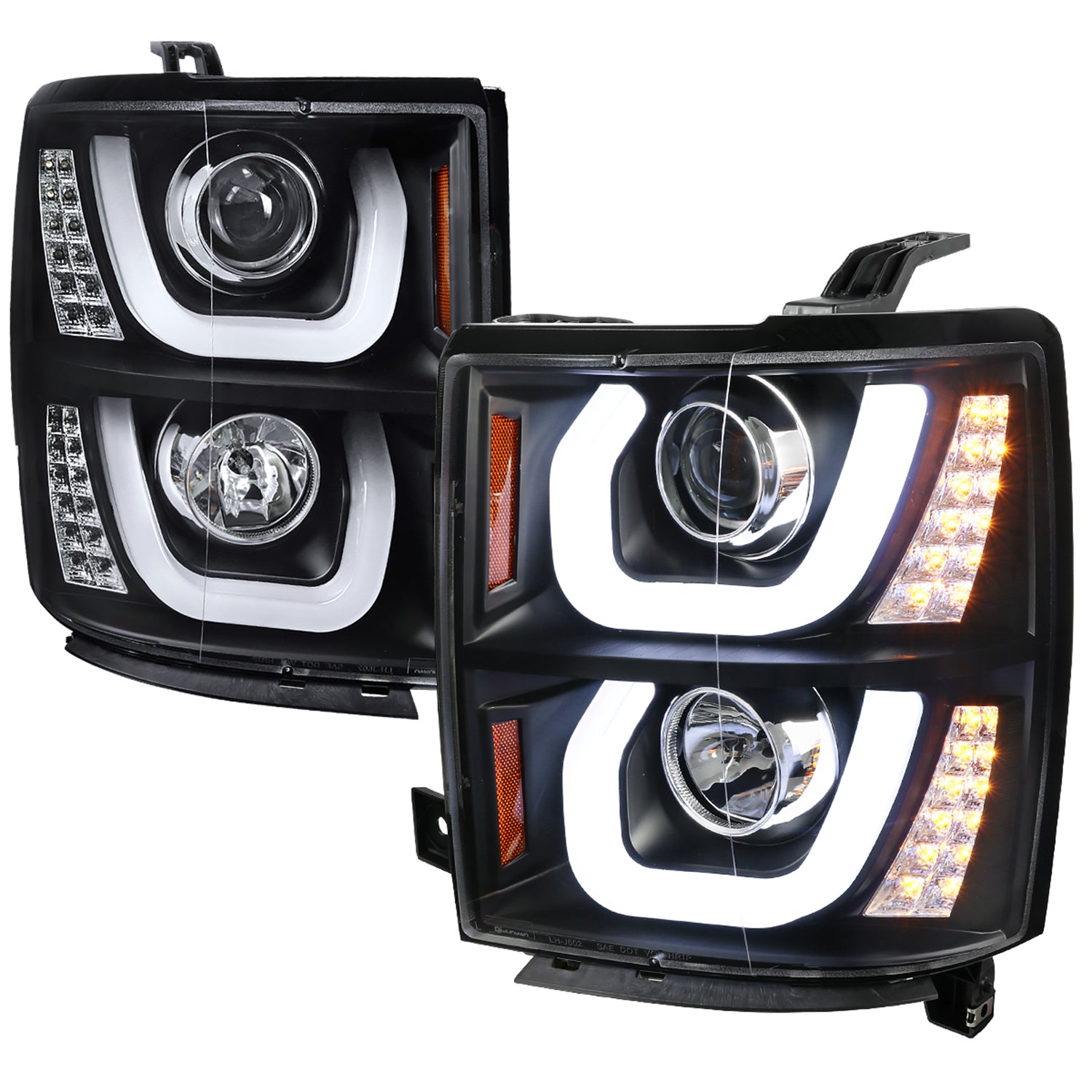 2014-2015 Chevy Silverado 1500 LED U-Bar Headlights LED Signal Lights Black