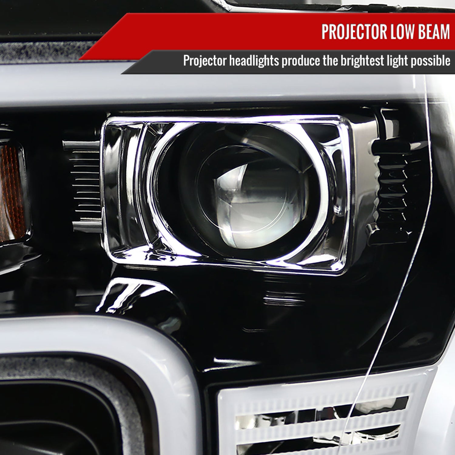 2015-2017 Ford F-150 LED Bar Projector Headlights Jet Black/Clear Lens