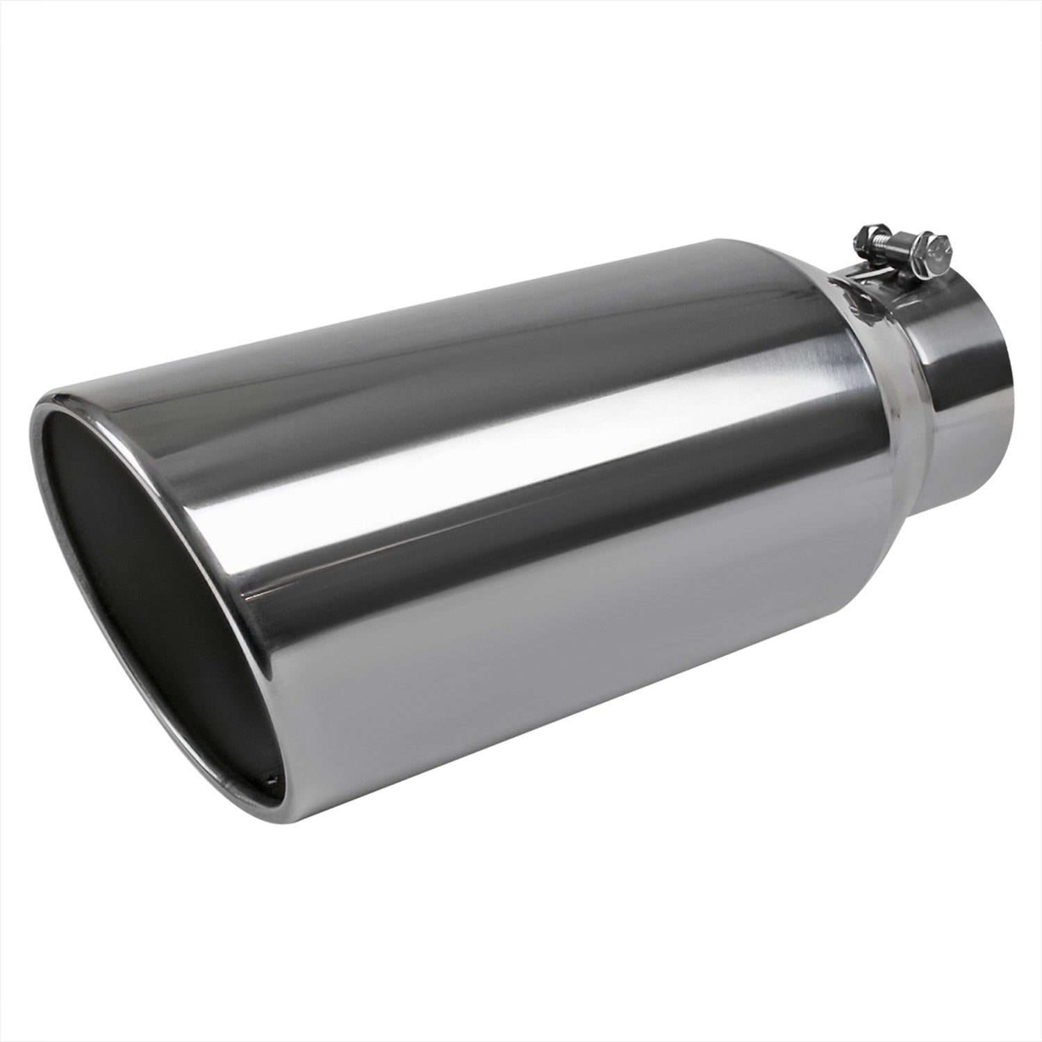 Universal 4" Inlet/6" Outlet Chrome Stainless Steel Bolt-On Angled Exhaust Tip