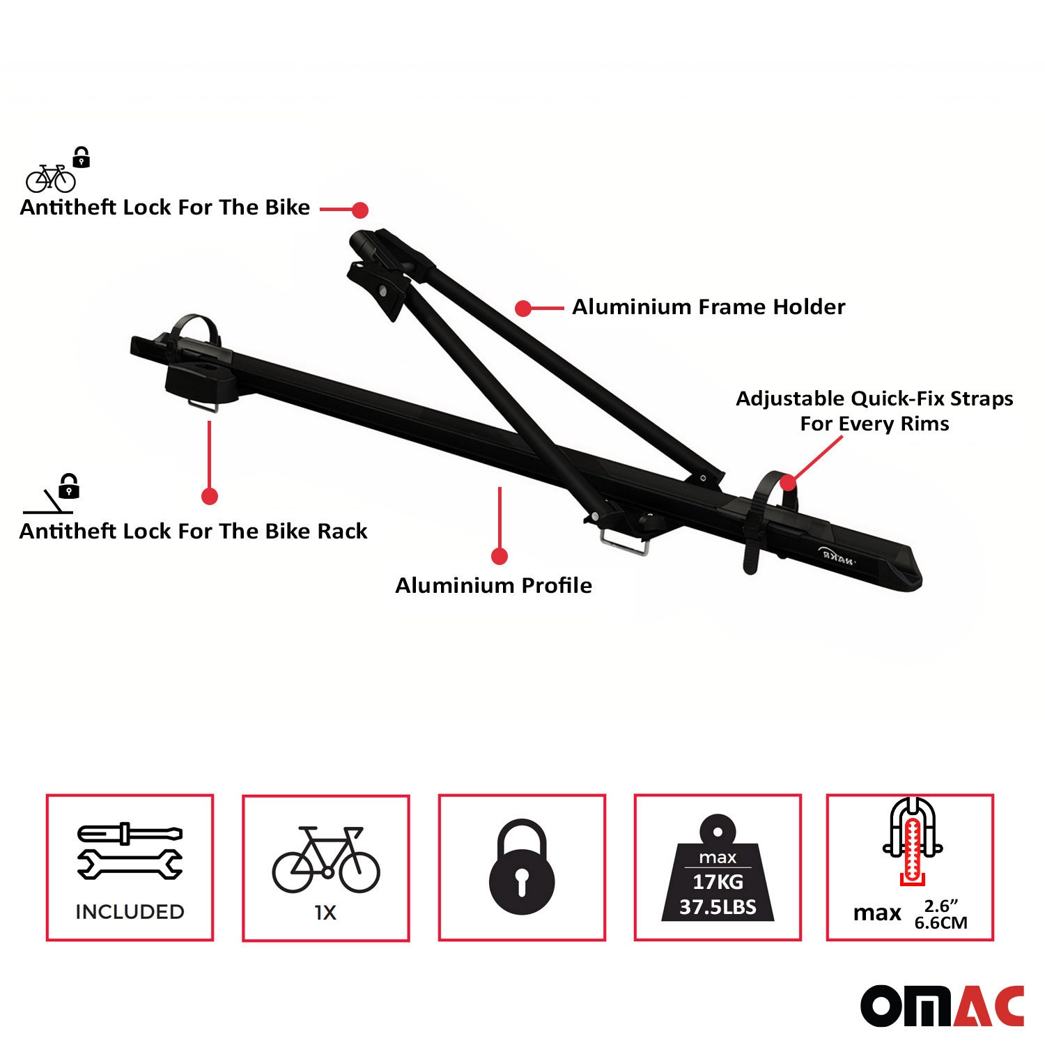 2Pcs Pro Bike Carrier Roof Mount Black Alu Bicycle Rack Cycling Car Truck SUV