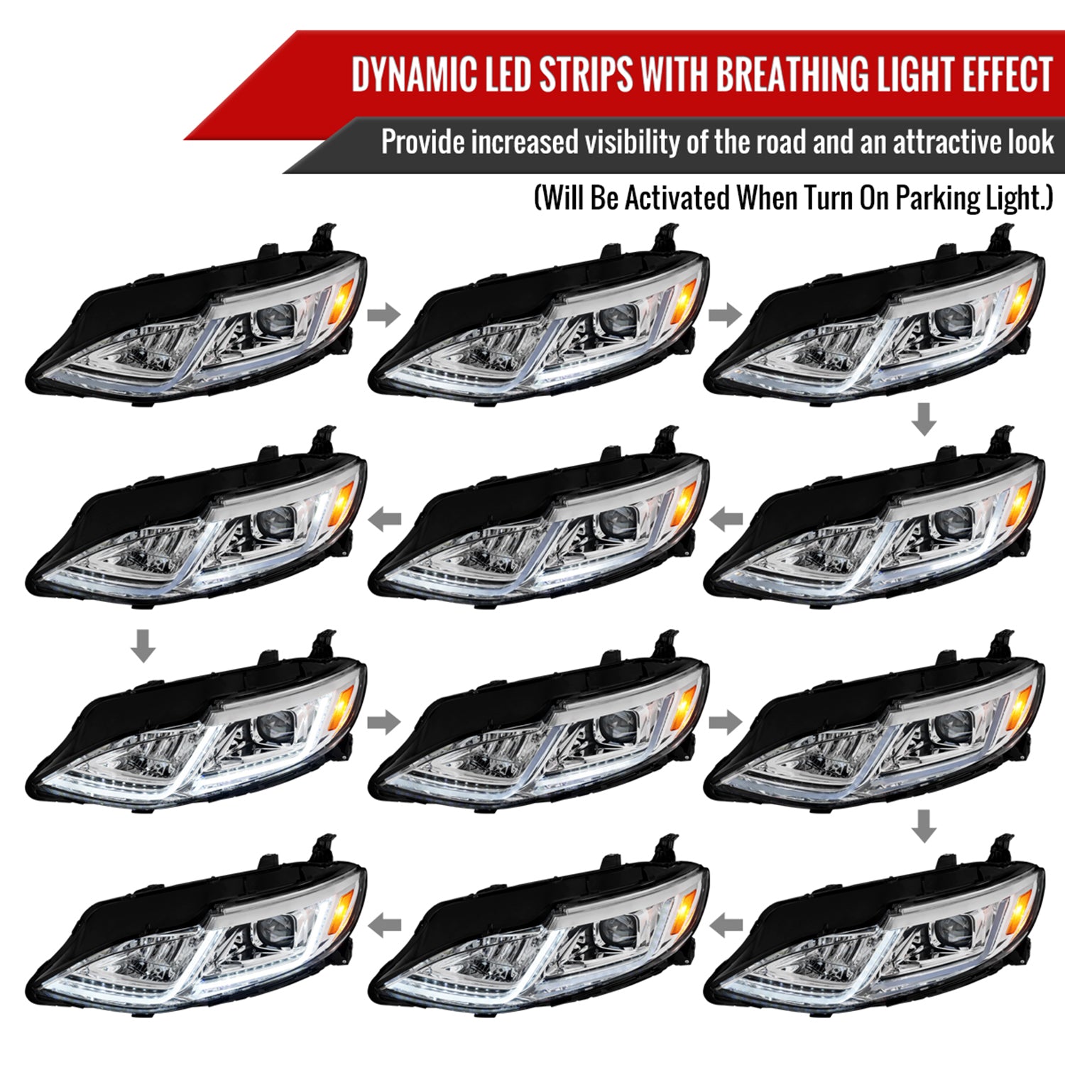 2019-2024 Chevy Malibu Sequential LED Turn Signal Projector Headlights Chrome