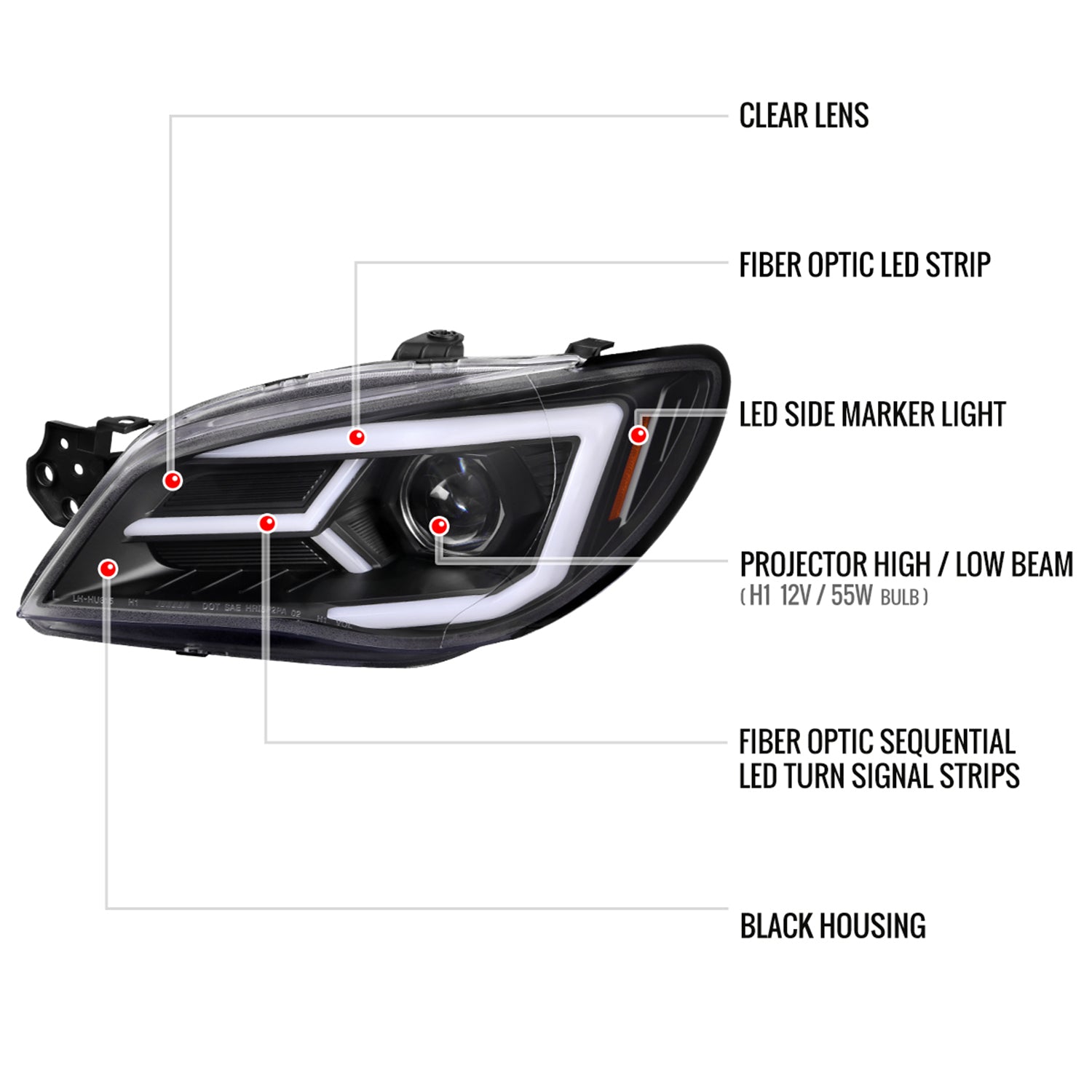 2006-2007 Subaru Impreza WRX STI LED Signal Projector Headlights Matte Black