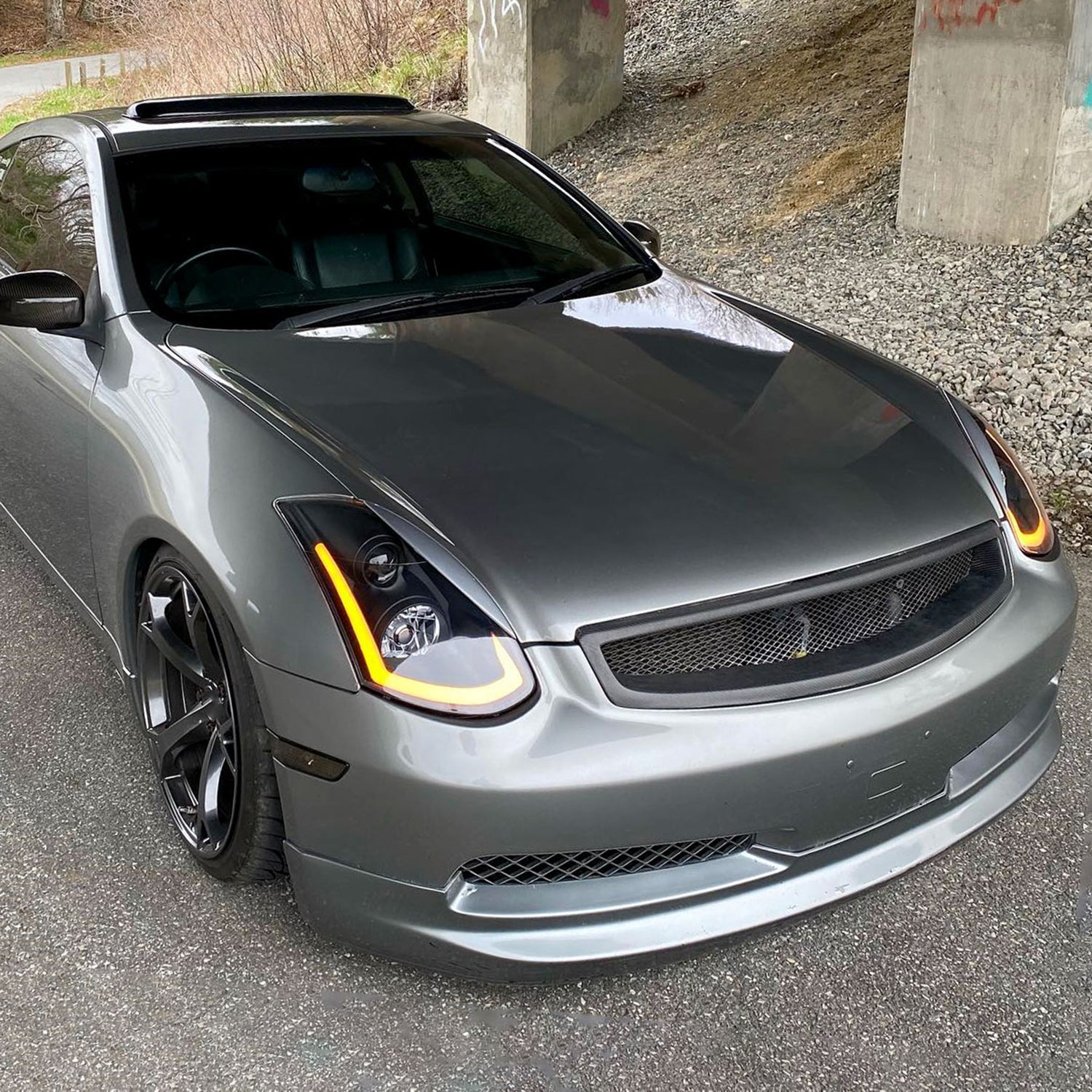 2003-2007 Infiniti G35 Coupe LED Bar Projector Headlights Turn Signals Black