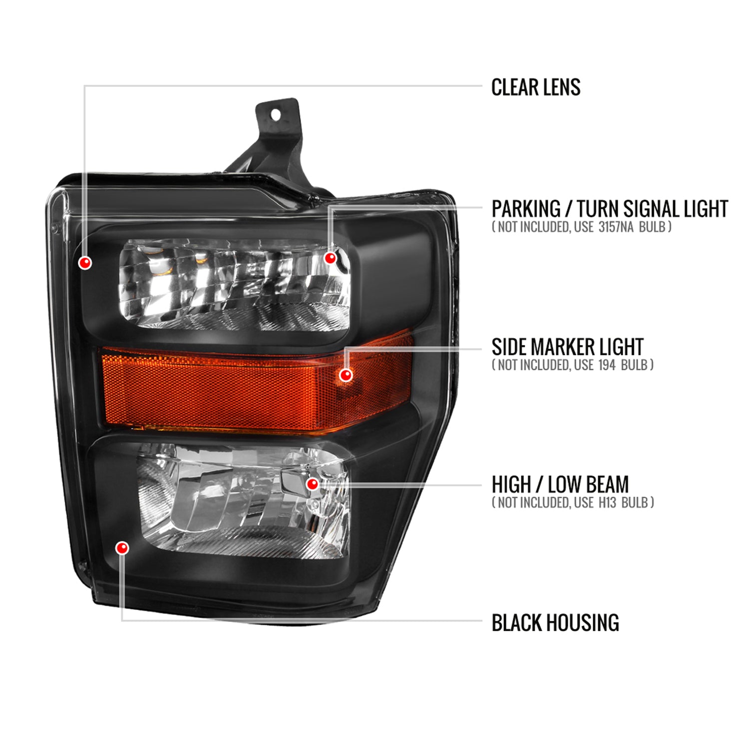 2008-2010 Ford F-250/F-350/F450 Super Duty Factory Headlights Amber Reflectors