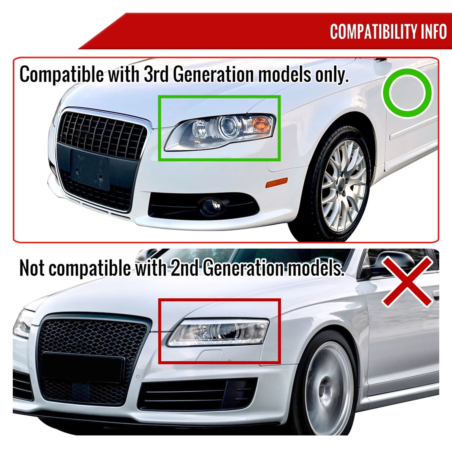 2006-2008 Audi A4 Projector Headlights w/ R8 Style LED Light Bar Chrome/Clear
