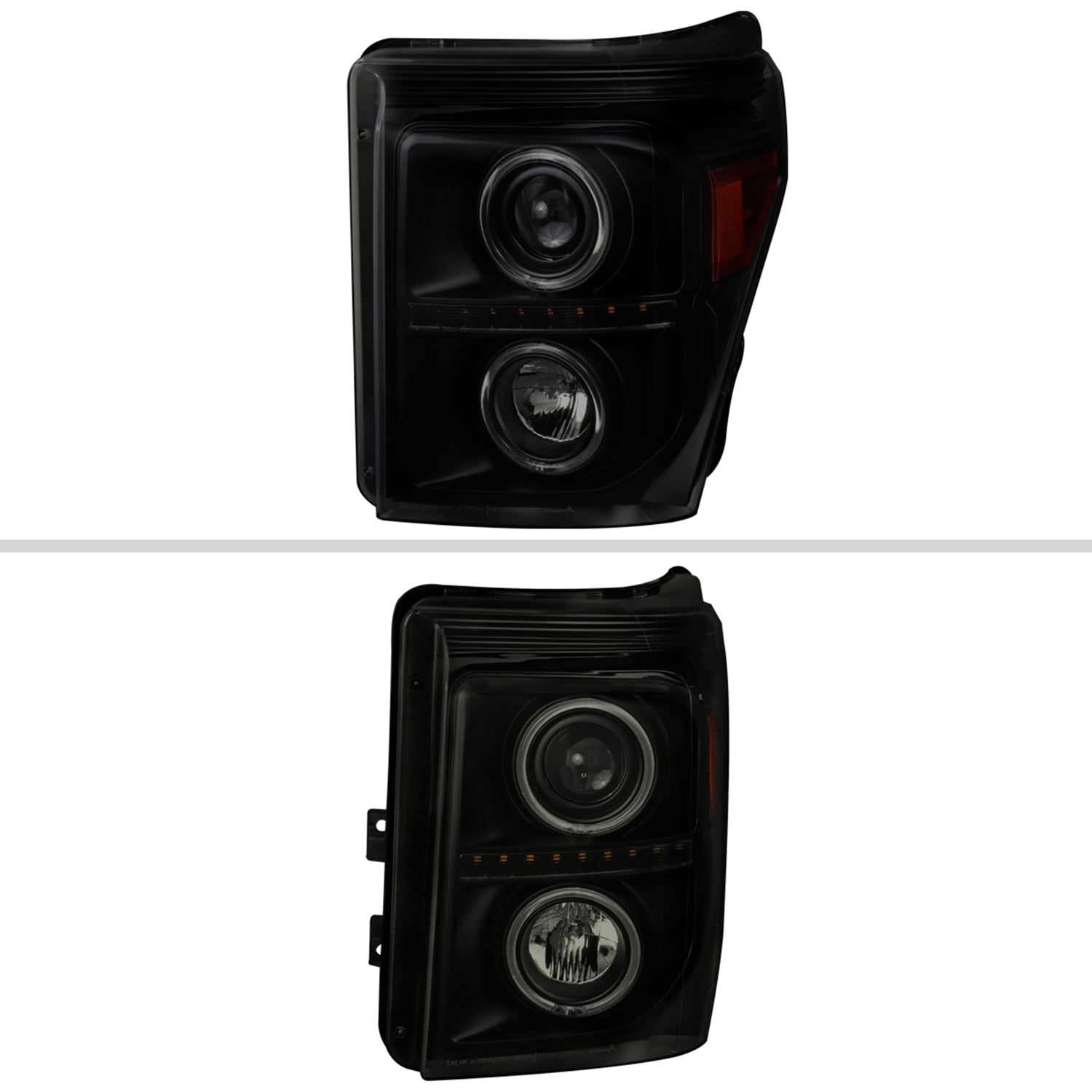 2011-2016 F-250 F-350 F-450 F-550 Dual Halo Headlights LED Signal Lights Smoke