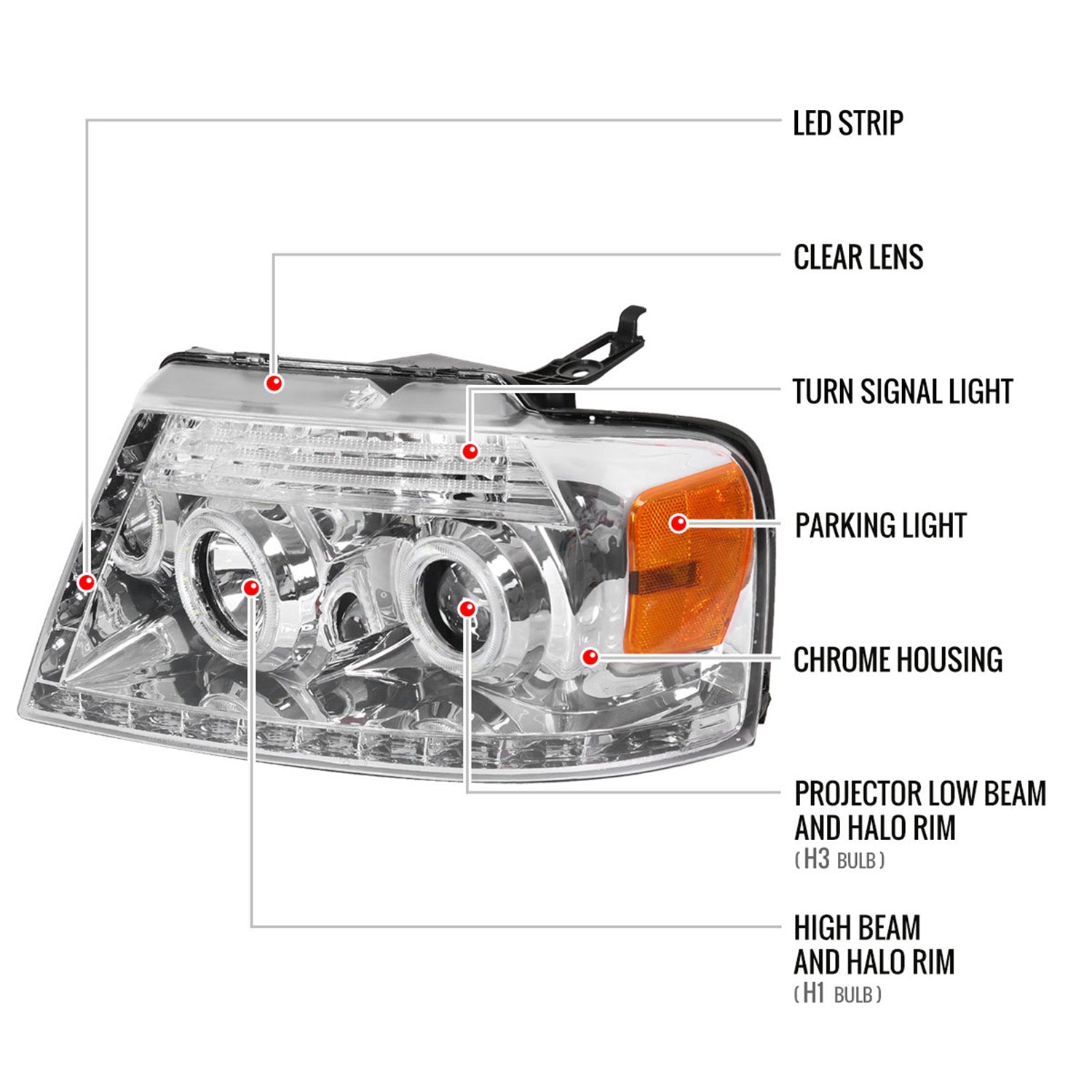 2004-2008 Ford F-150/ 2006-2008 Lincoln Mark LT Dual Halo Headlights LED Light