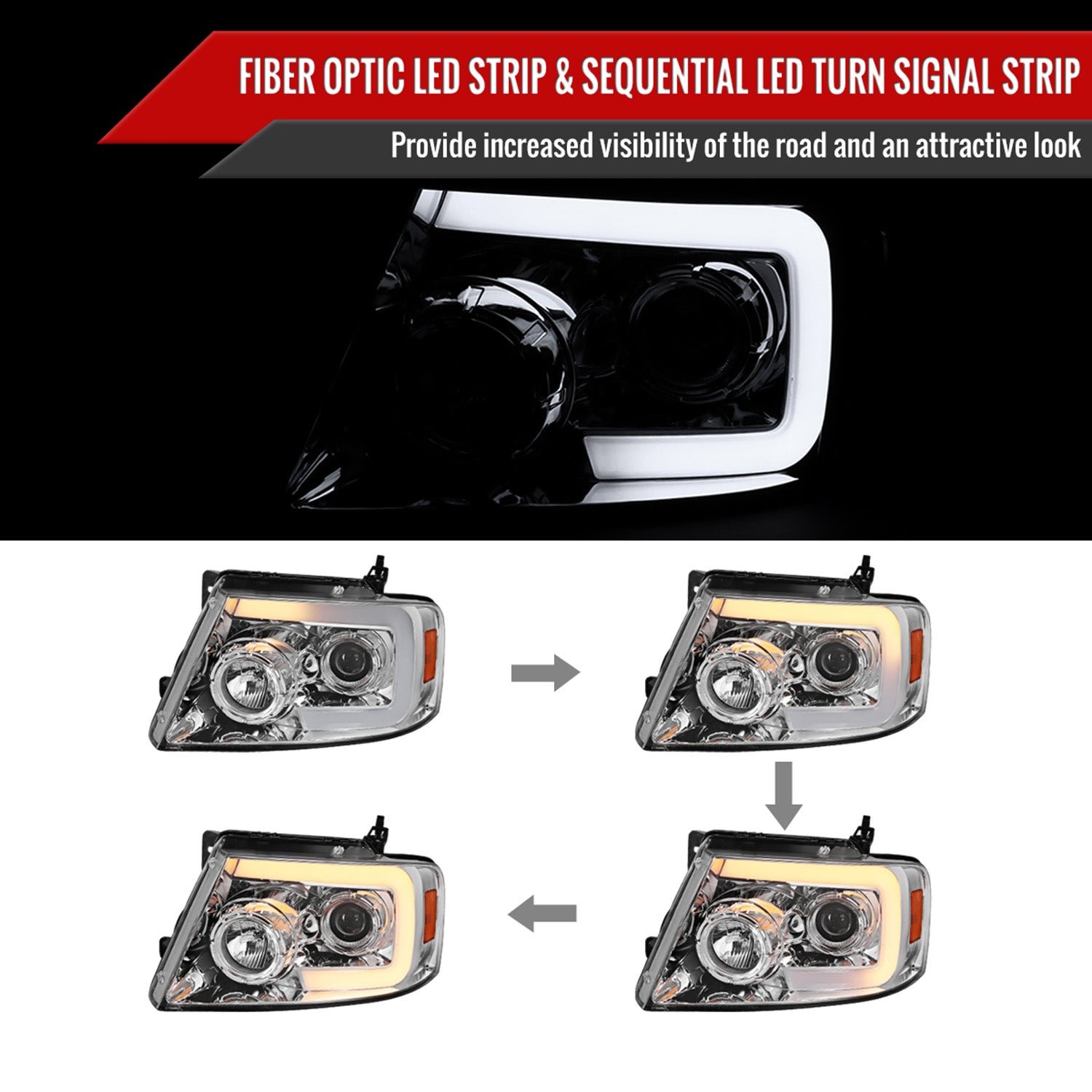 2004-2008 Ford F-150/ 06-2008 Lincoln Mark LT LED Switchback Headlights Chrome